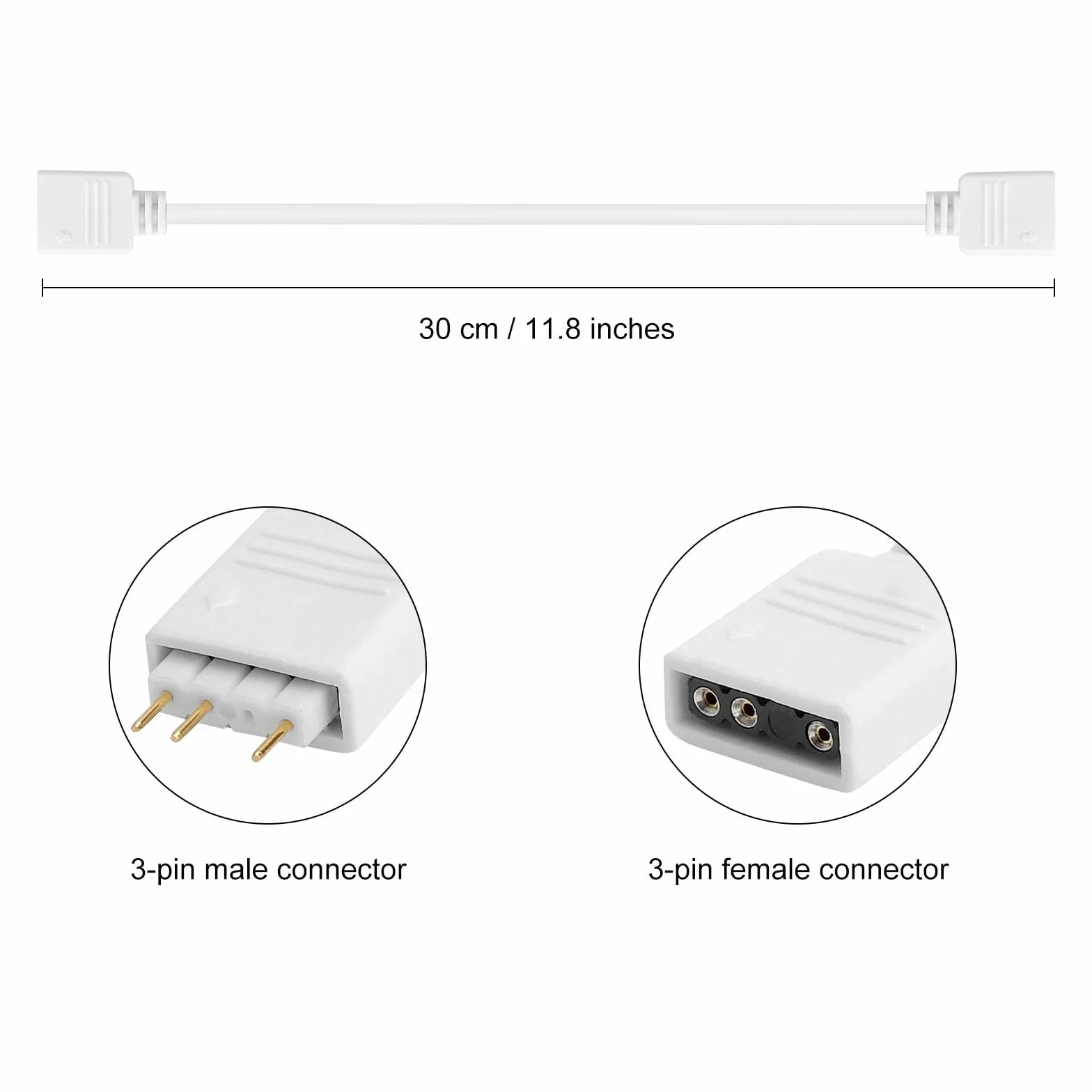 HENGBIRD Przedłużacz ARGB 5V 3-pin 30 cm Biały Kabel Rozdzielacz do Płyty Głównej Wentylator LED
