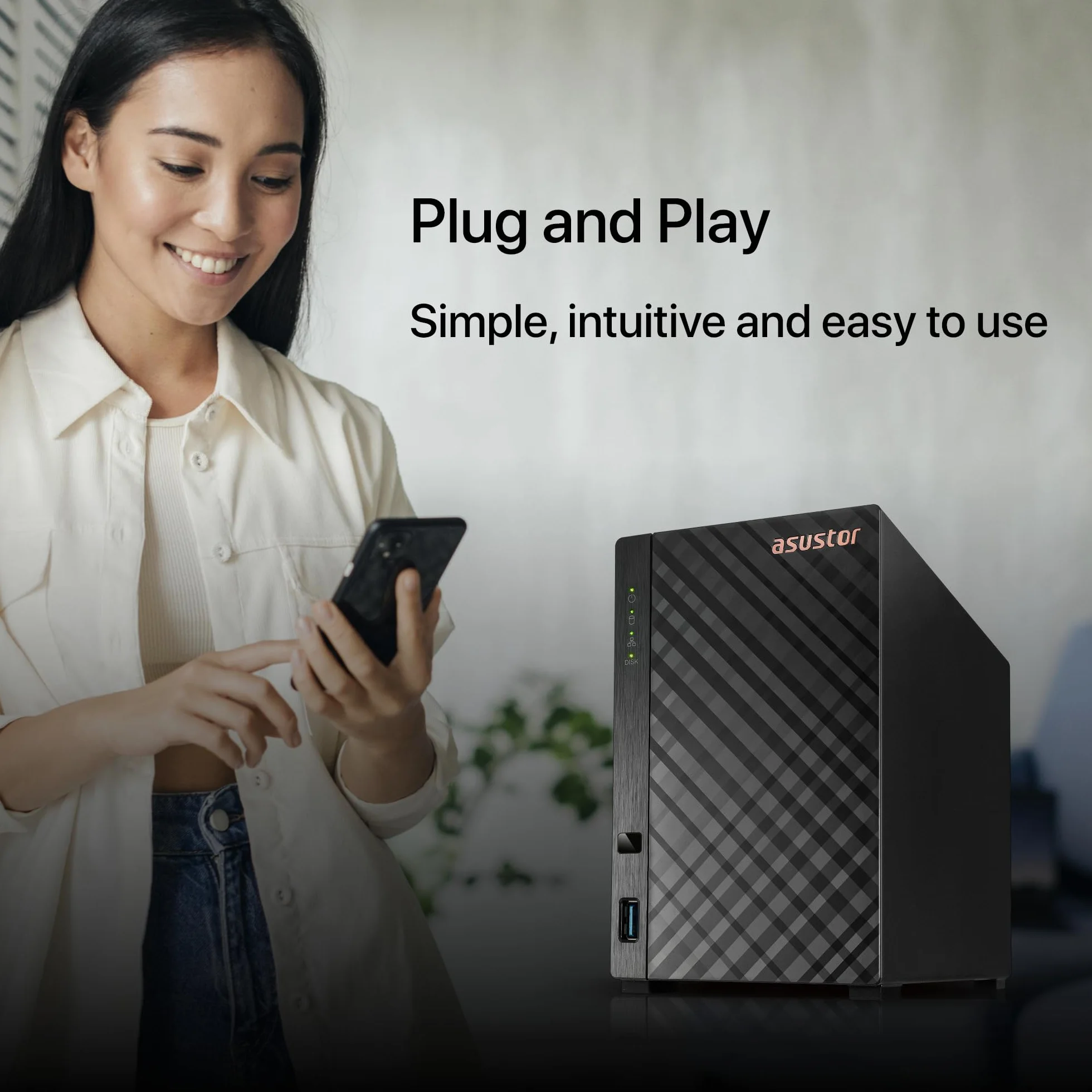 Asustor Drivestor 2 Gen 2 AS1202T, 2 Bay NAS Obudowa Pamięci Sieciowej, Quad-Core 1.7GHz CPU, 2.5GbE Port, 1GB DDR4, 3 x USB 3.0, Network Attached Storage