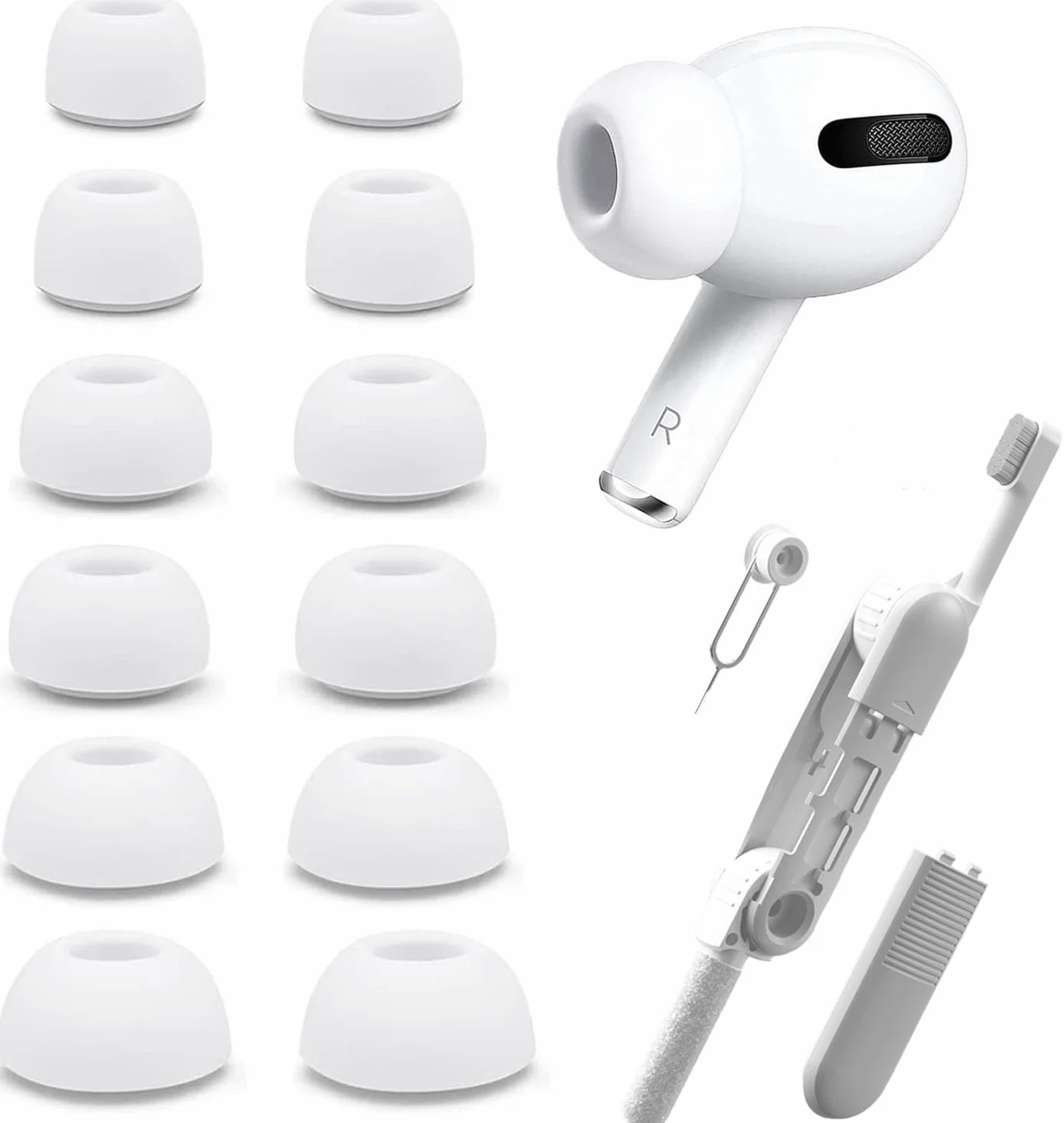 Zapasowe zatyczki do uszu i zestaw do czyszczenia kompatybilne z Airpods Pro 1/2, 6 par silikonowych