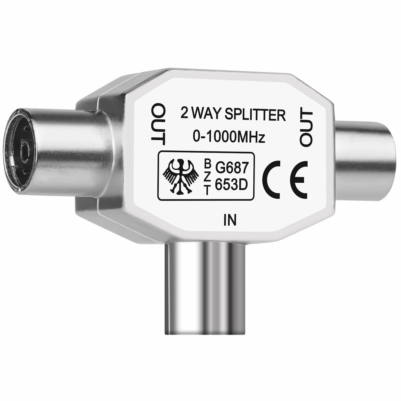 AXFEE Rozdzielacz anteny 2-krotny, rozdzielacz anteny do telewizora, 1 wtyczka na 2 gniazda, adapter T, rozdzielacz metalowa obudowa, złącze T koaksjalne do telewizji cyfrowej i telewizji kablowej