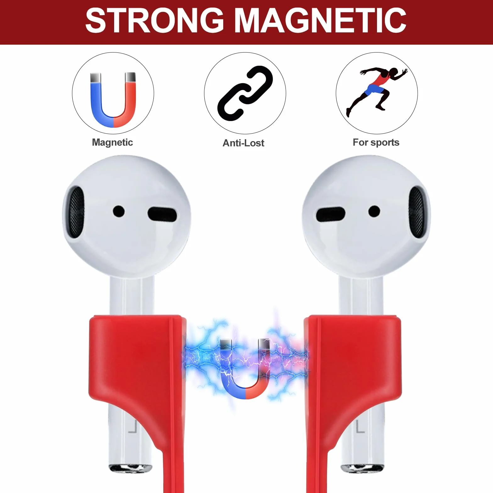 6 sztuk magnetycznych pasków zapobiegających zgubieniu, do słuchawek sportowych, smycz 70 cm do Air-Pods i bezprzewodowe (6 kolorów)