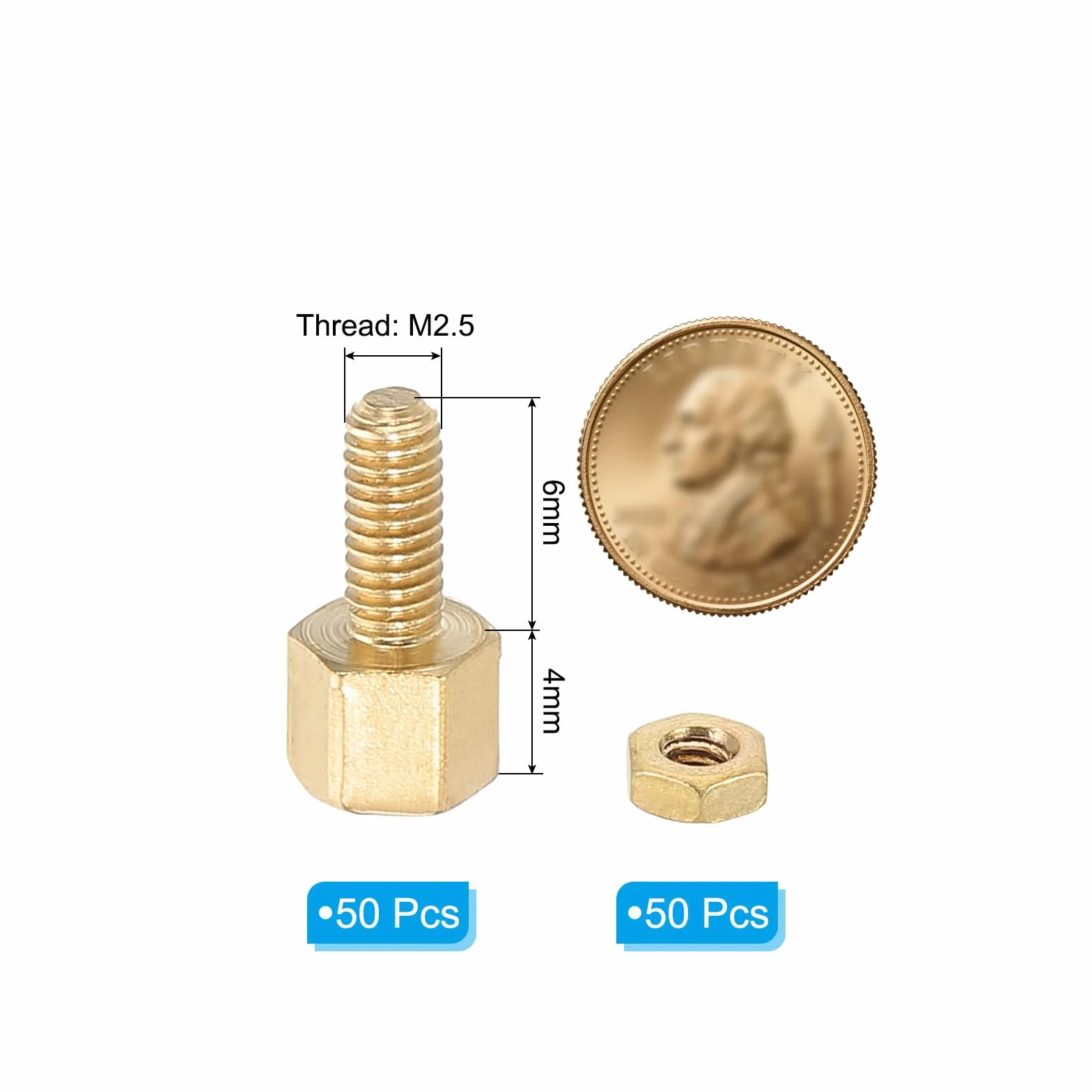 PATIKIL Śruby dystansowe M2,5X4mm+6mm, 100szt. męskie do żeńskich sześciokątnych mosiężnych dystansów PCB, zestaw śrub dystansowych z nakrętkami do płytek drukowanych komputerowych, złote