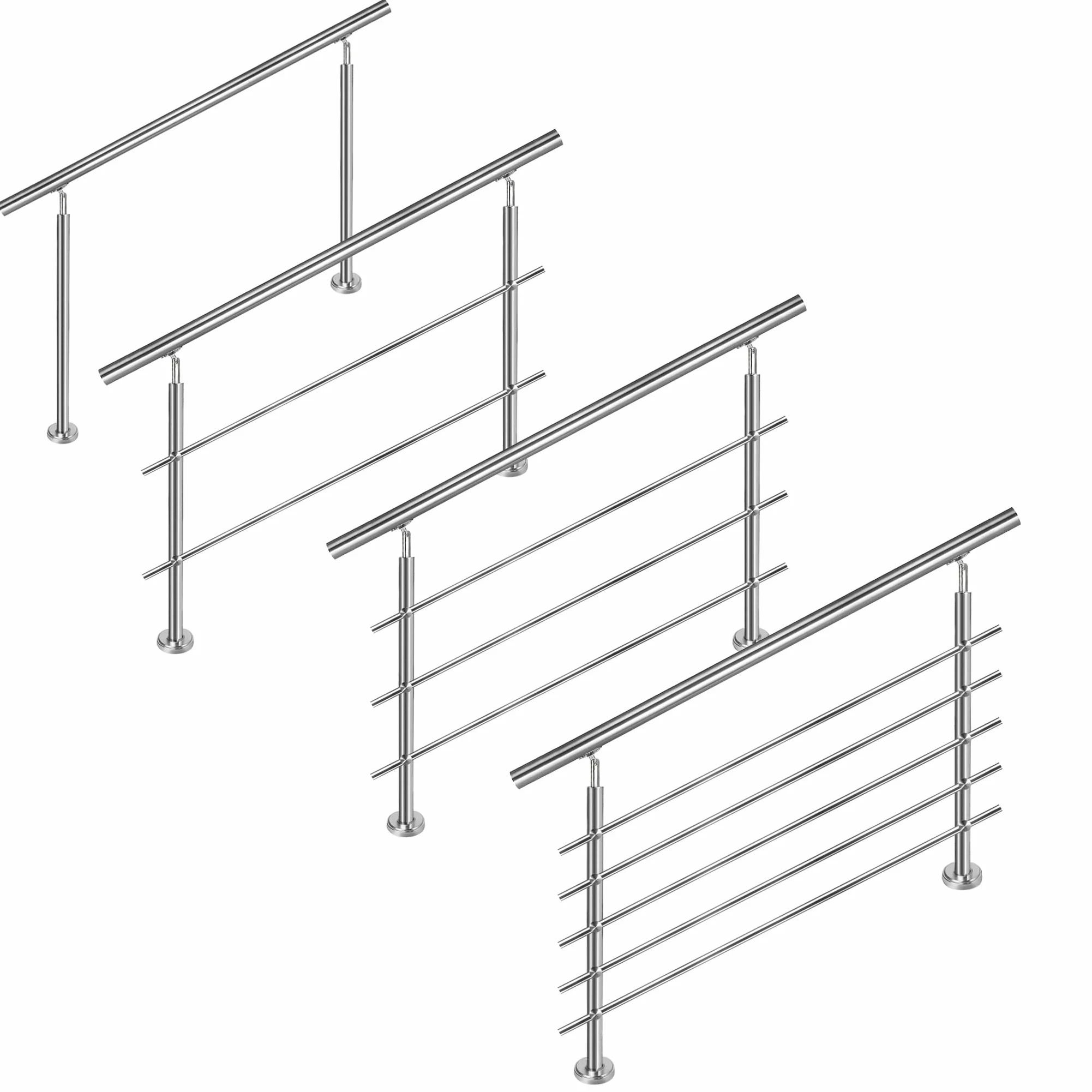 XMTECH Poręcz schodowa, poręcz ze stali nierdzewnej, Ø 42 mm, zestaw do montażu z poprzeczką, do wewnątrz i na zewnątrz – 160 cm, 3 poprzeczki