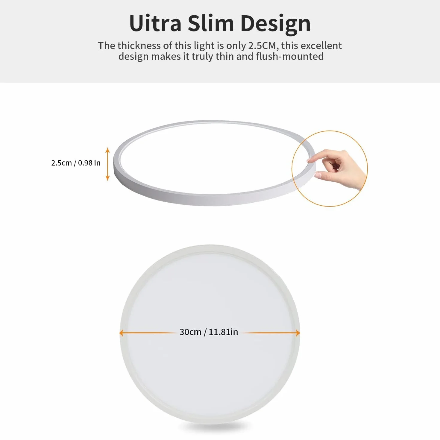 Comely Plafon LED Średnica 30cm, 24W 2160LM Lampa Sufitowa, IP44 Plafon Łazienkowy LED, 6500K Zimna Biel Oprawa Do Sypialni, Łazienki, Kuchni, Korytarza, Balkonu