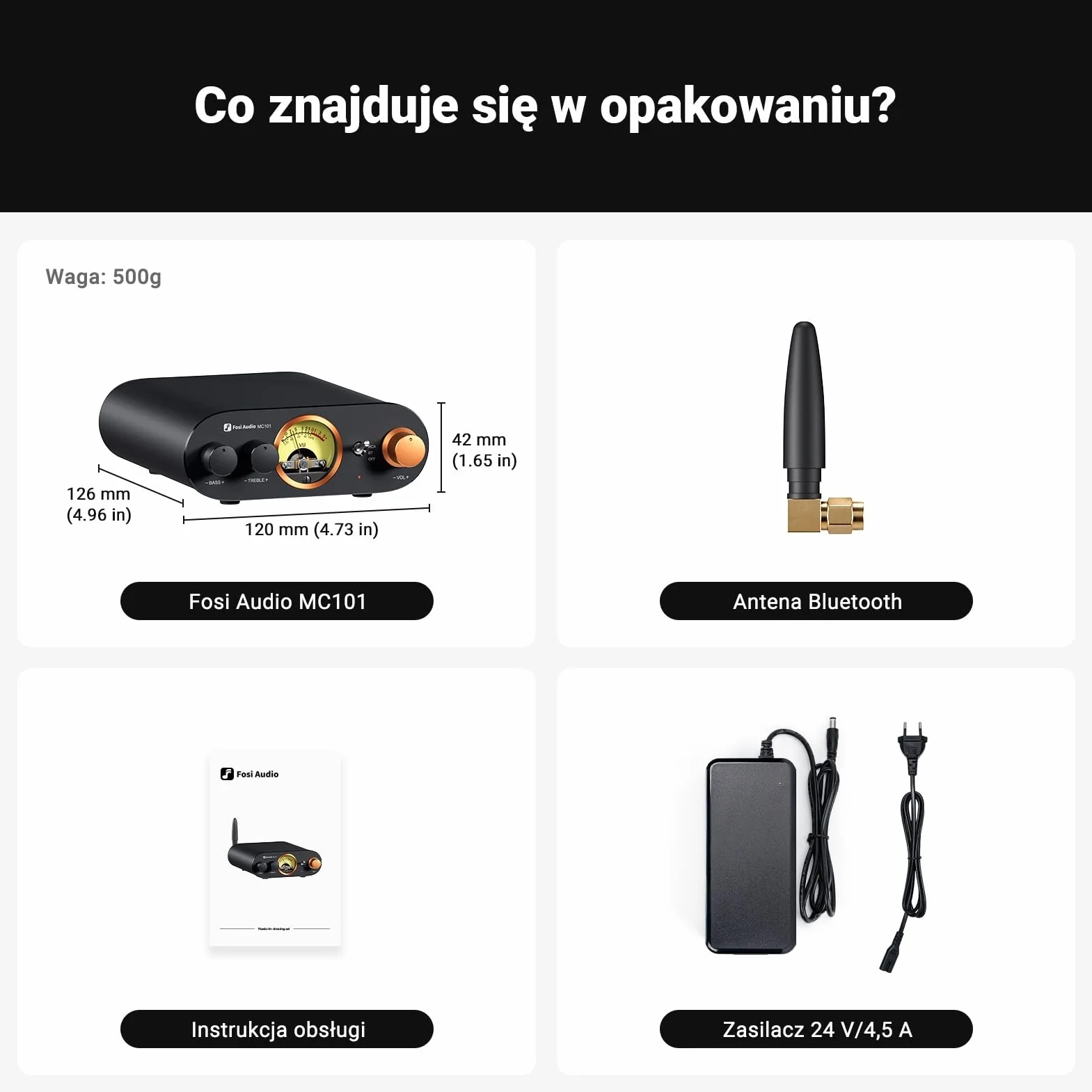 Fosi Audio MC101 Bluetooth Wzmacniacz Stereo HiFi 2 Kanałowy Mini Wzmacniacz Domowe Audio Odbiornik z Regulacją Tonów Niskich i Wysokich