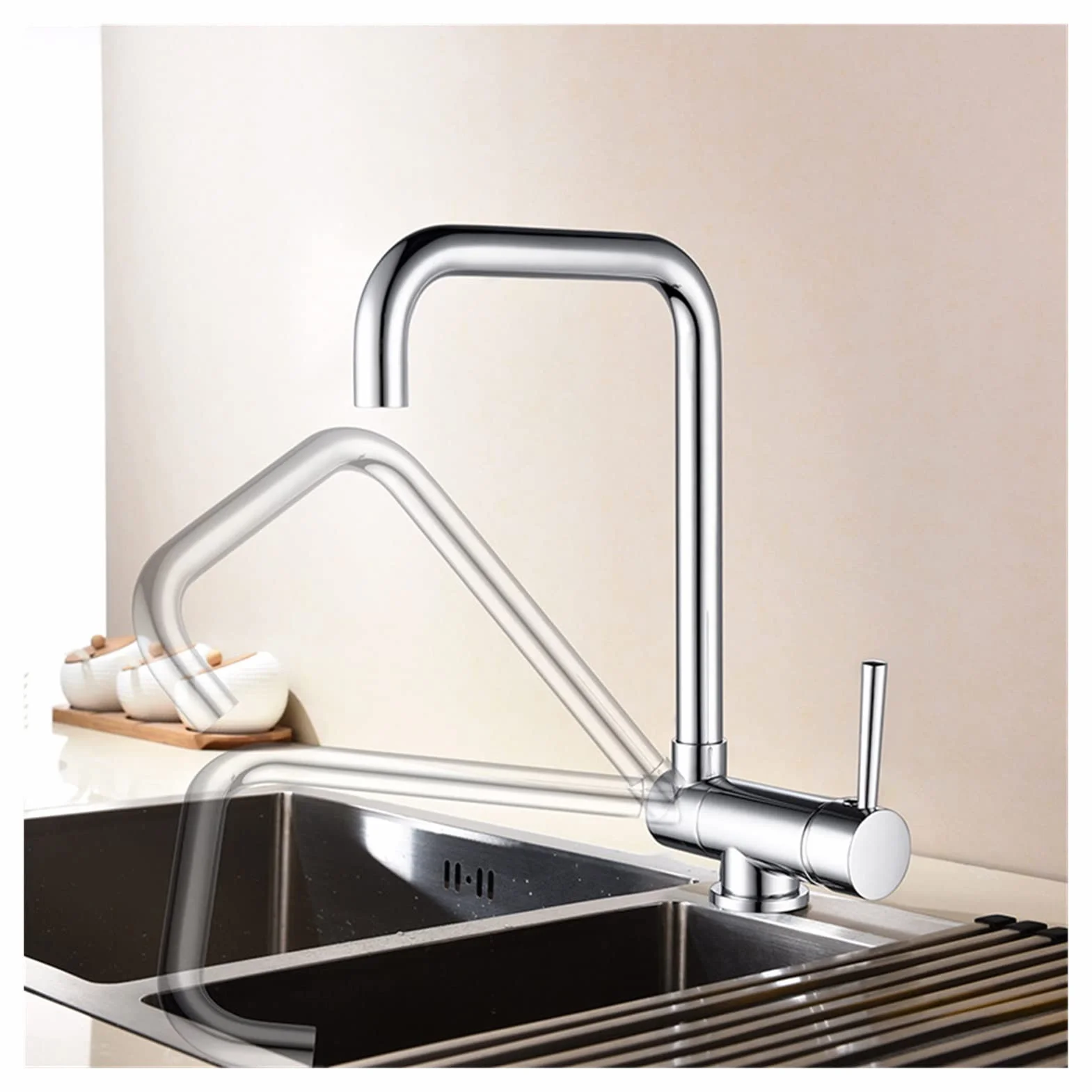 Elastyczny kran Obrotowy, Miedź Hot and Cold Seven-znakowa bateria kuchenna umywalka Składany uniwersalny kran obrotowy(Type A chrome plated)