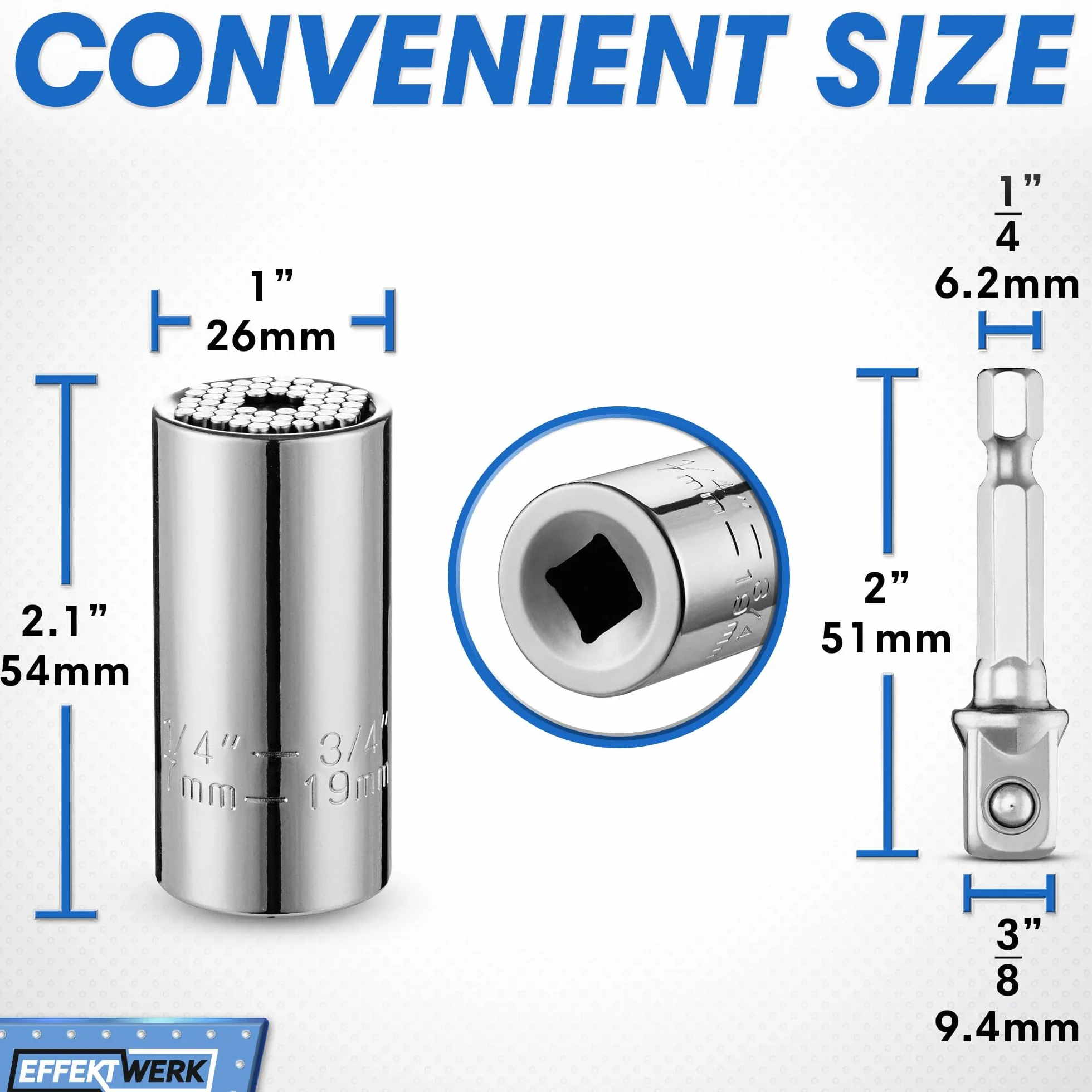 Universal Socket Tool w/Power Drill Adapter - Multifunctional Socket Adapter Set - Heavy-Duty w/ 54-Pin Spring Loaded Mechanism & CR-V Steel
