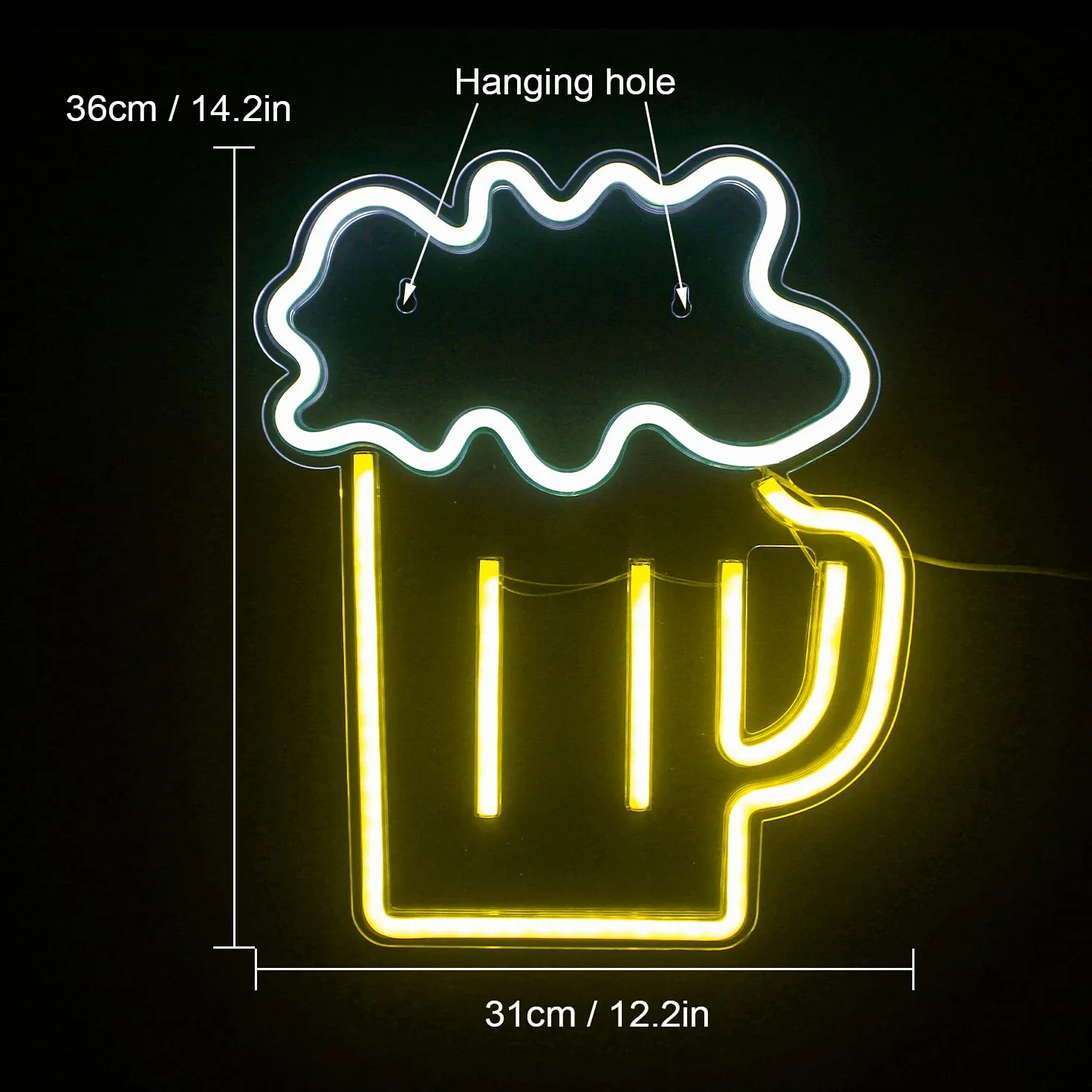Kufel do piwa, neonowy znak świetlny LED, żółte, białe neonowe światło, dekoracyjne światła ścienne, do baru, pubu, klubu nocnego, restauracji, sklepu, na uroczystości, dekoracja, znak imprezowy