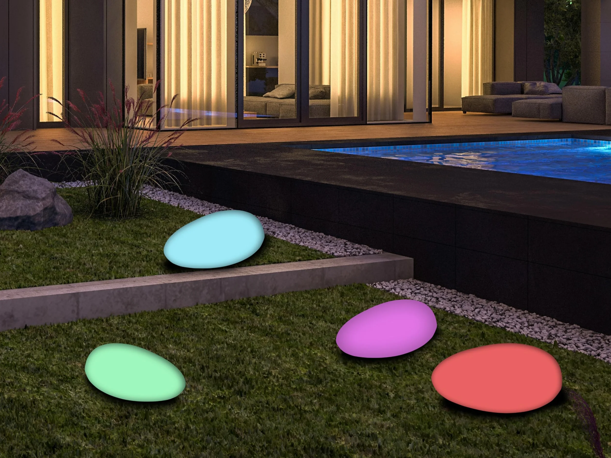 BEPER P207ILO241 Lampa ogrodowa LED RGB zasilana energią słoneczną – automatyczna lampa solarna do użytku zewnętrznego IP44, dekoracyjna lampa w kształcie kamienia lub kuli.