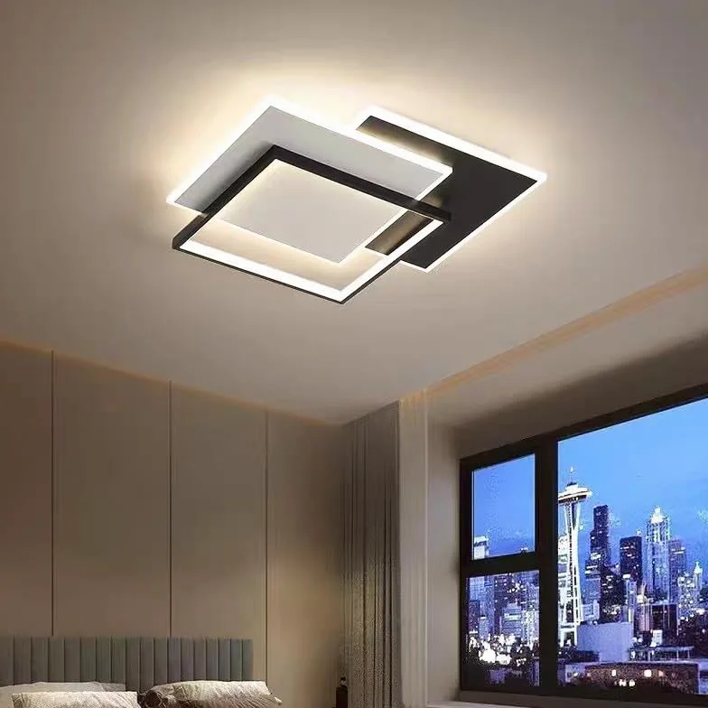 Nowoczesna lampa sufitowa LED do salonu, dekoracja wnętrz do domu, pilot zdalnego sterowania, sypialnia dziecięca, lampa do jadalni (czarna 90 x 60 cm, biała)