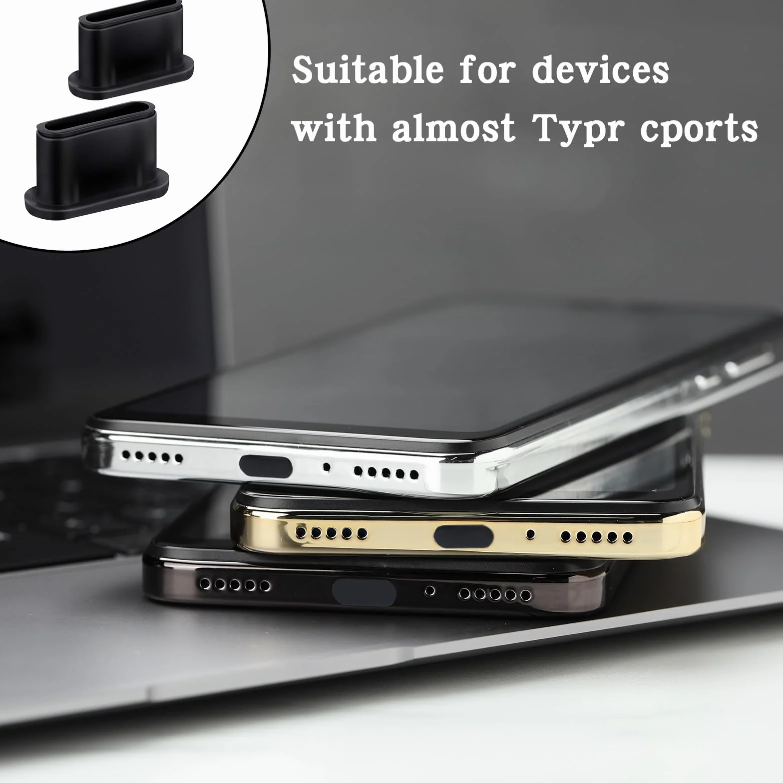 Silikonowa wtyczka przeciwpyłowa USB C czarna osłona portu ładowania z plastikową szczotką