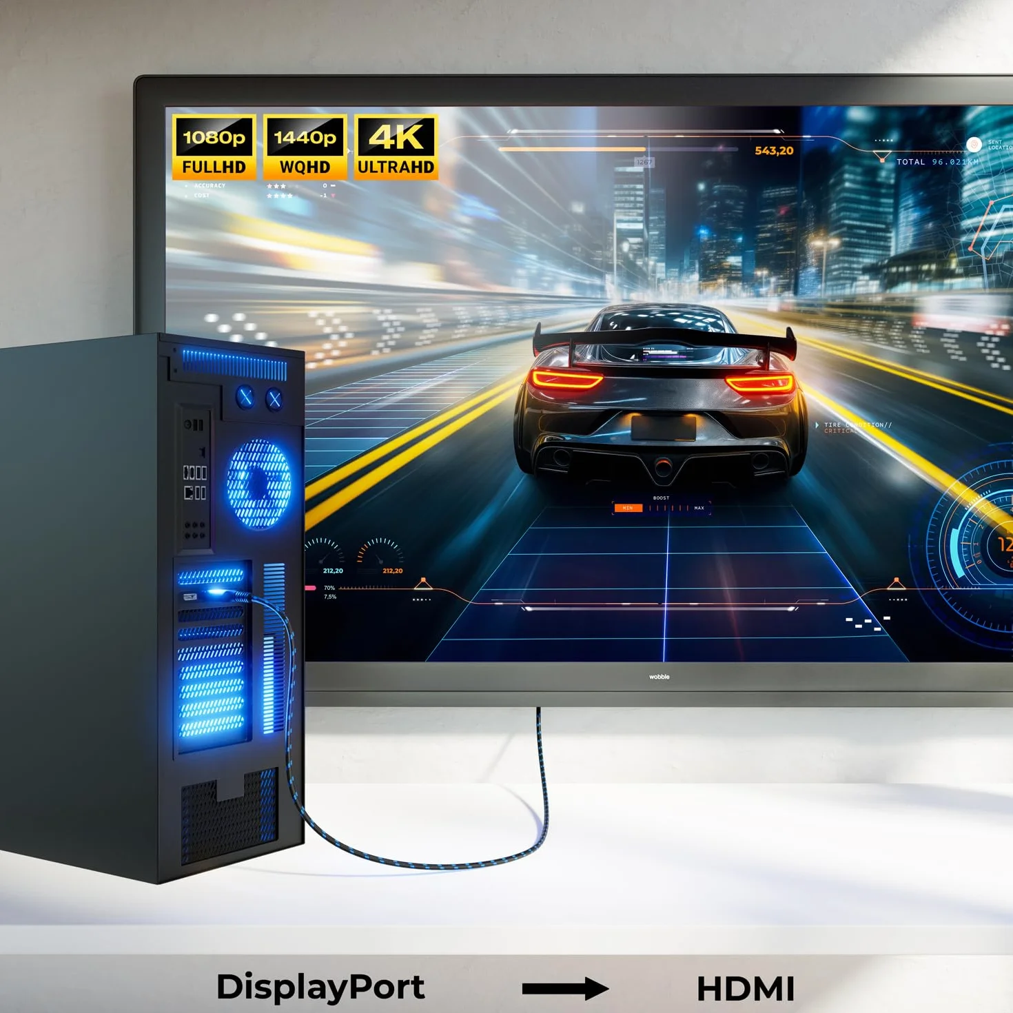 deleyCON 1,5m 4K DisplayPort na HDMI Kabel (do Monitor HDMI, TV, Projektor) - 1080P@60Hz / 4K@30Hz - Aluminiowe Wtyki + Kabel Nylonowy - do Komputera DP, PC, Karty Graficznej