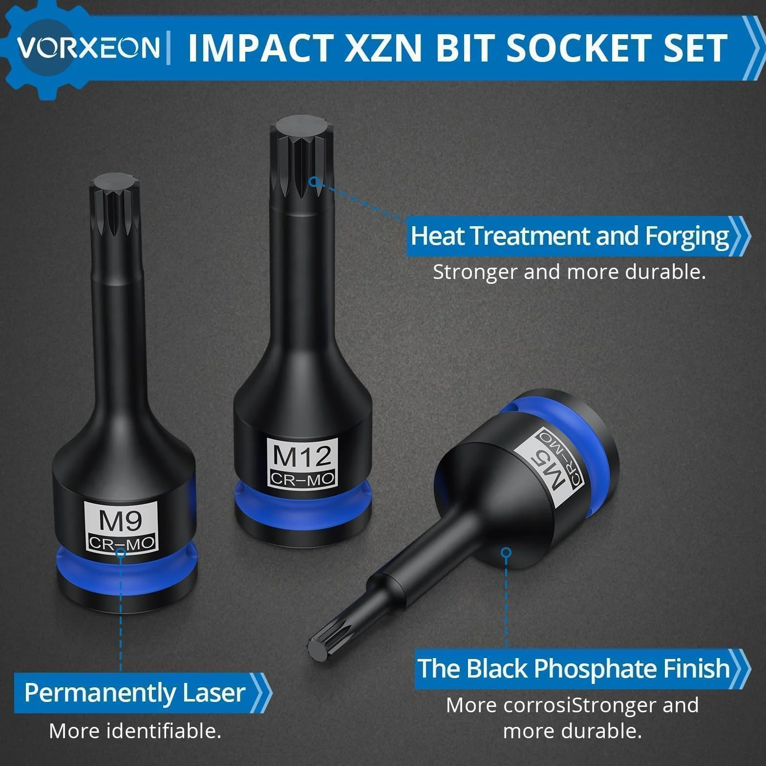 10 szt. 1/2 cala Drive Impact XZN zestaw nasadek bitowych 42CRMO z etui do przechowywania M5 M6 M7 M8 M9 M10 M12 M14 M16 M18