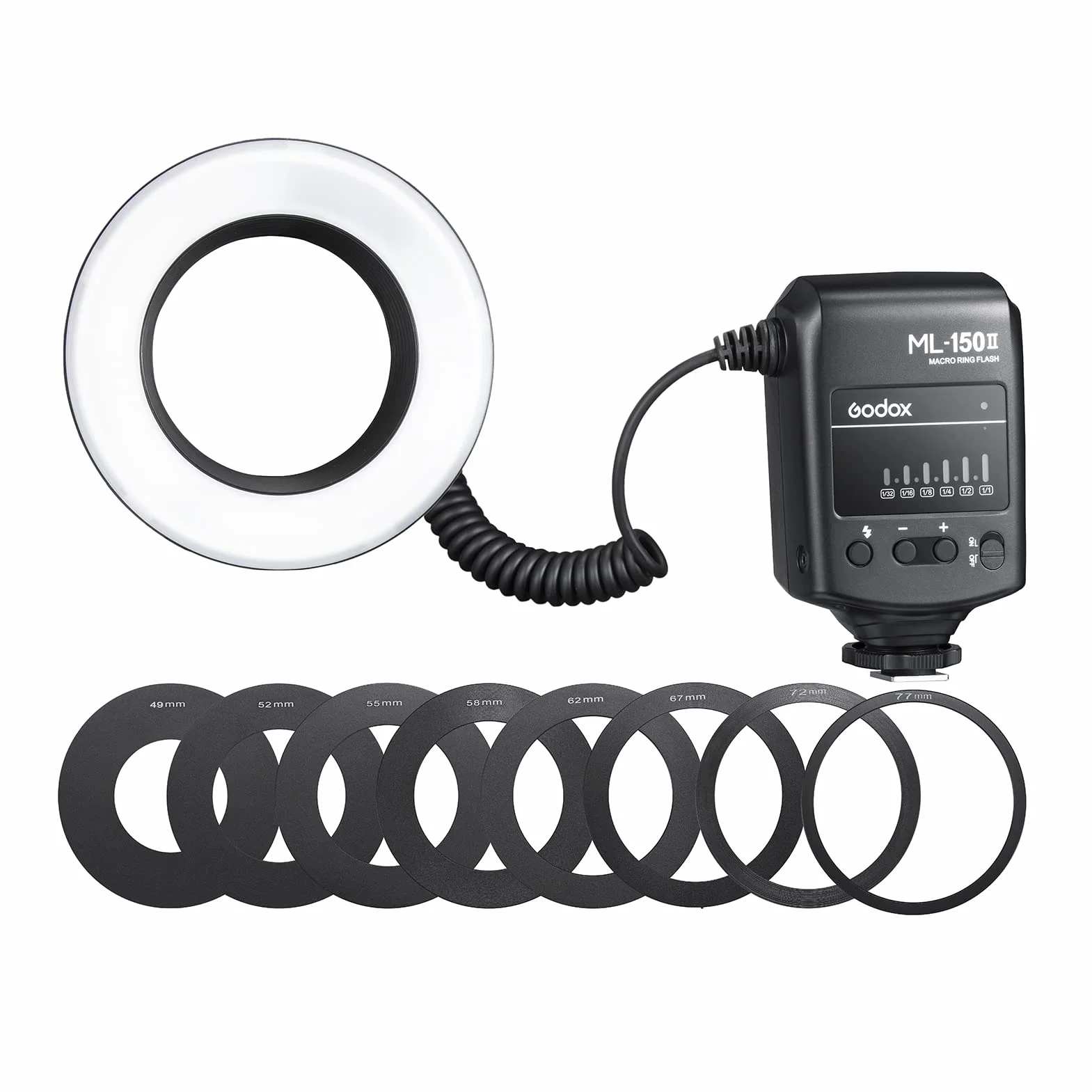 Godox ML-150II uniwersalna lampa błyskowa z pierścieniem makro 11 poziomów regulowana jasność GN12 szybki recykling z 8 pierścieniami adapterowymi zamiennik do aparatu Canon Nikon Sony DSLR