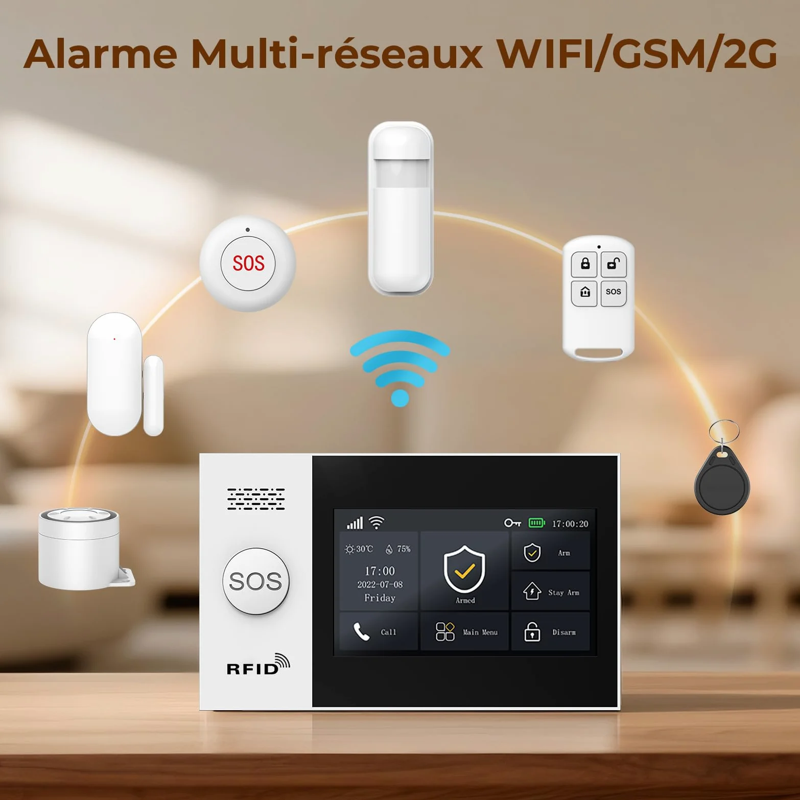 Bezprzewodowy inteligentny system bezpieczeństwa w domu, system alarmowy z ekranem dotykowym, system alarmowy WiFi (czujnik ruchu, czujnik okna drzwi, pilot zdalnego sterowania, syrena), kompatybilny