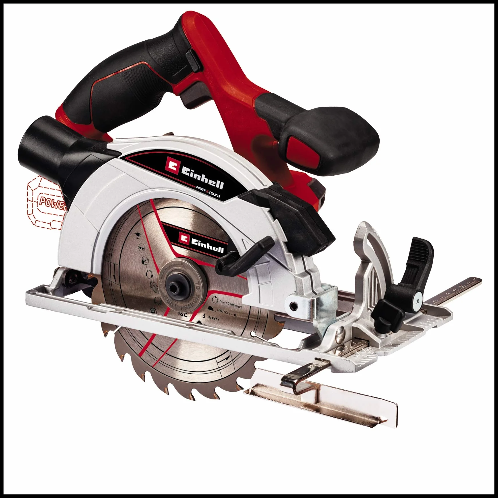 Einhell Akumulatorowa pilarka tarczowa TE-CS 18/165-1 Li-Solo Power X-Change (18 V, Li-ion, Ø165 x Ø20 mm, beznarzędziowa regulacja głębokości cięcia + kąta nachylenia, bez akumulatora i ładowarki)