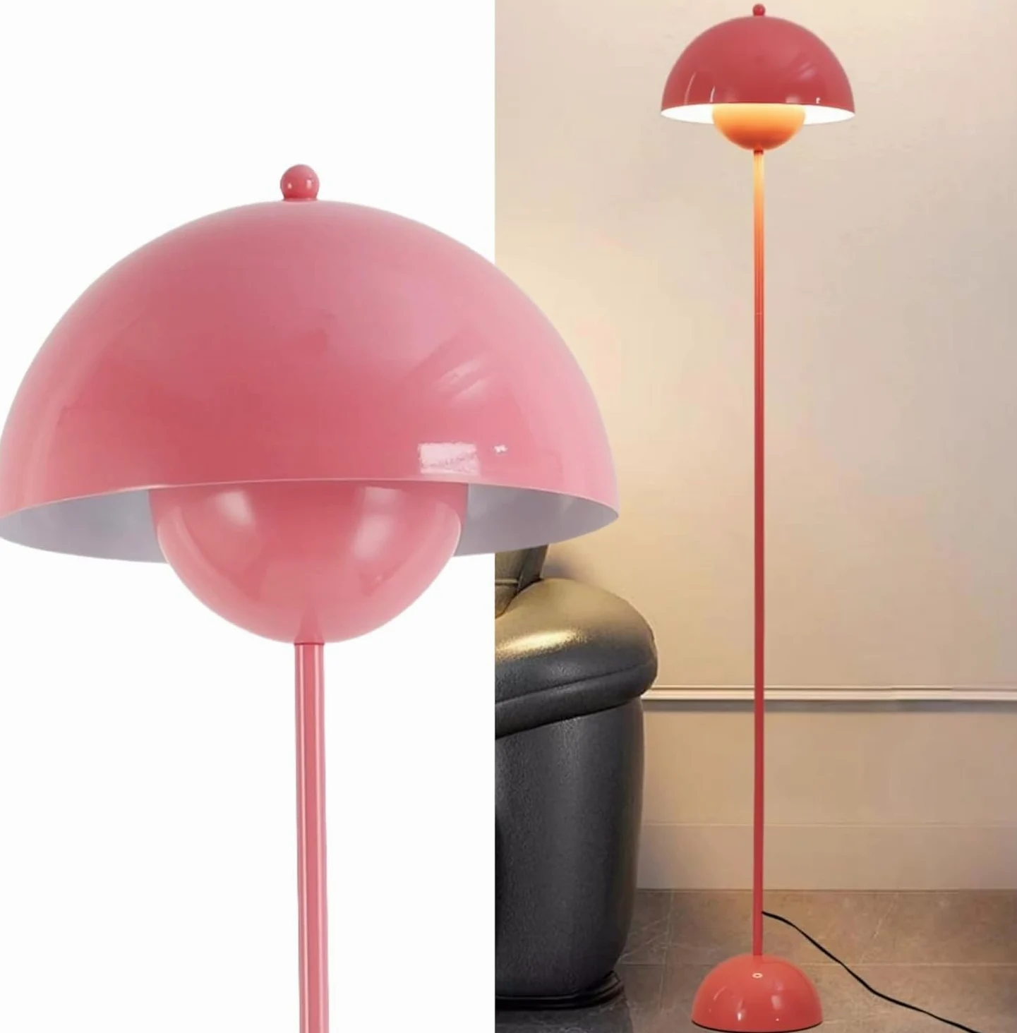 Alpinaluz SHAROM lampa stojąca w kolorze różowej stali, klasyczny styl skandynawski, paraboliczny klosz, idealna do salonu i jadalni, oprawka E27