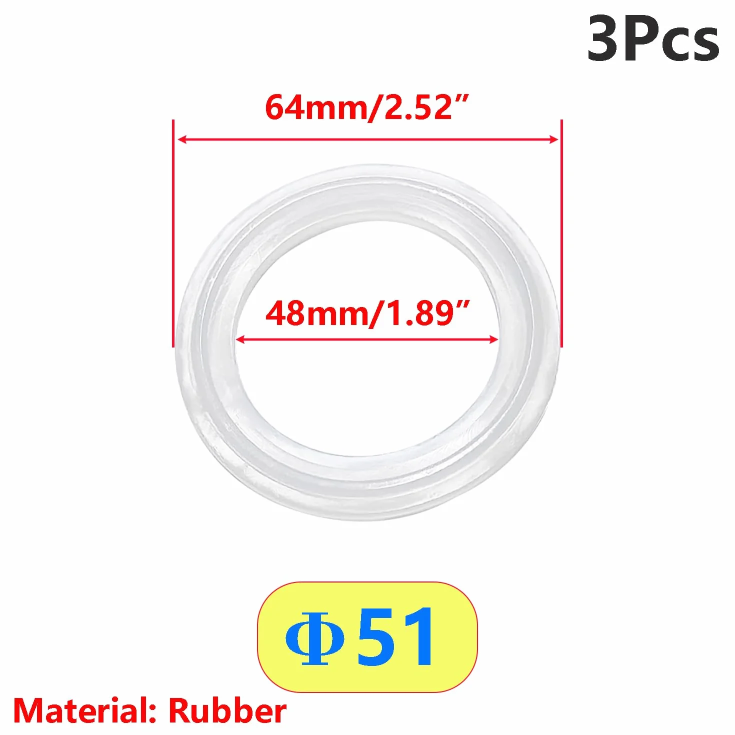 3 sztuki uszczelki silikonowe, silikonowe uszczelki typu O-ring do zacisku, uszczelki ID 48 mm, do spawania rur sanitarnych 64 mm OD