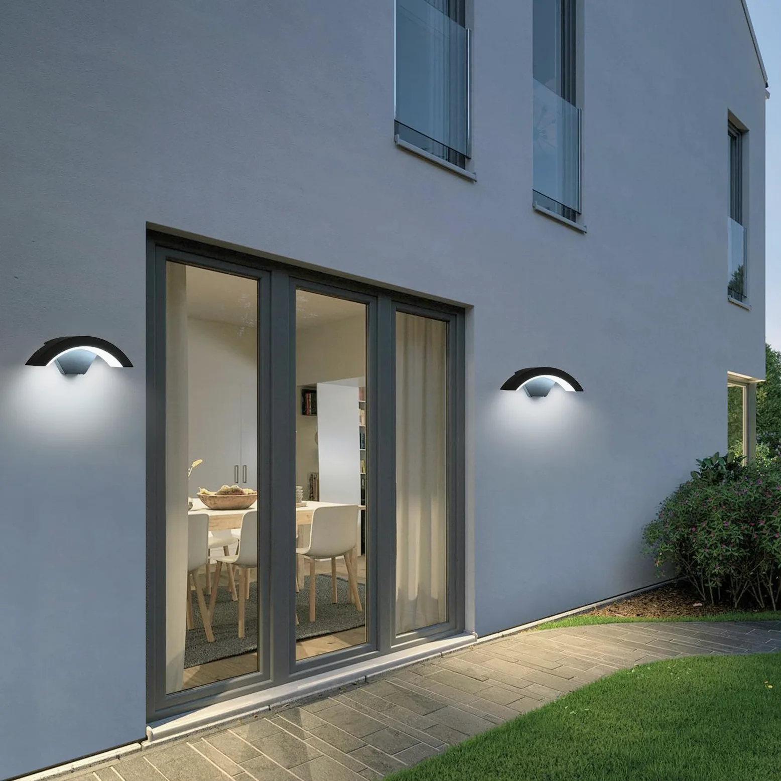2 sztuki Zewnętrzna lampa ścienna, 24 W IP65 wodoodporna czarna lampa ścienna, aluminiowa lampa zewnętrzna do wejścia balkonowego tarasu ogrodów, zimne białe światło 6500K