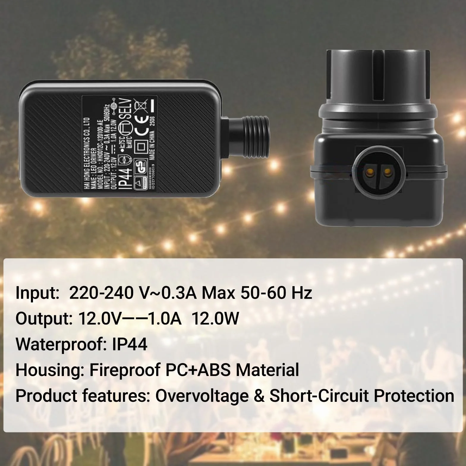Zestaw adapterów zasilających 12 V DC 1 A, zasilacz do łańcucha świetlnego, wodoszczelność IP44, wtyczka UE, oświetlenie ogrodowe, adapter LED 12 V z ochroną napięcia do reflektorów