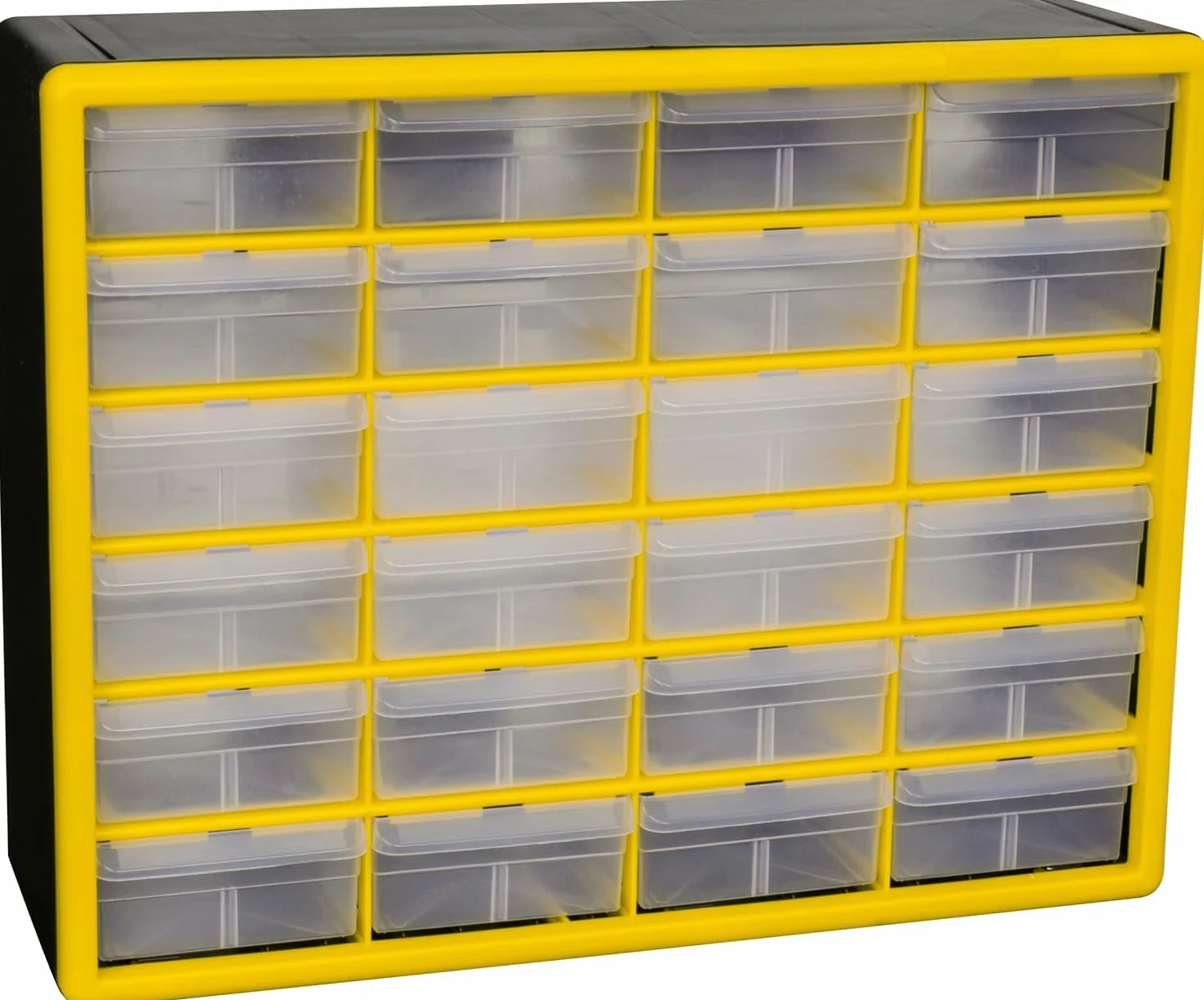 Akro-Mils 10124 Plastikowa szafka z 24 szufladami do przechowywania, do garażu, Lego, na narzędzia, dla nauczycieli, organizer do makijażu i innych, 50 cm szer. x 15 cm gł. x 40 cm wys., żółta