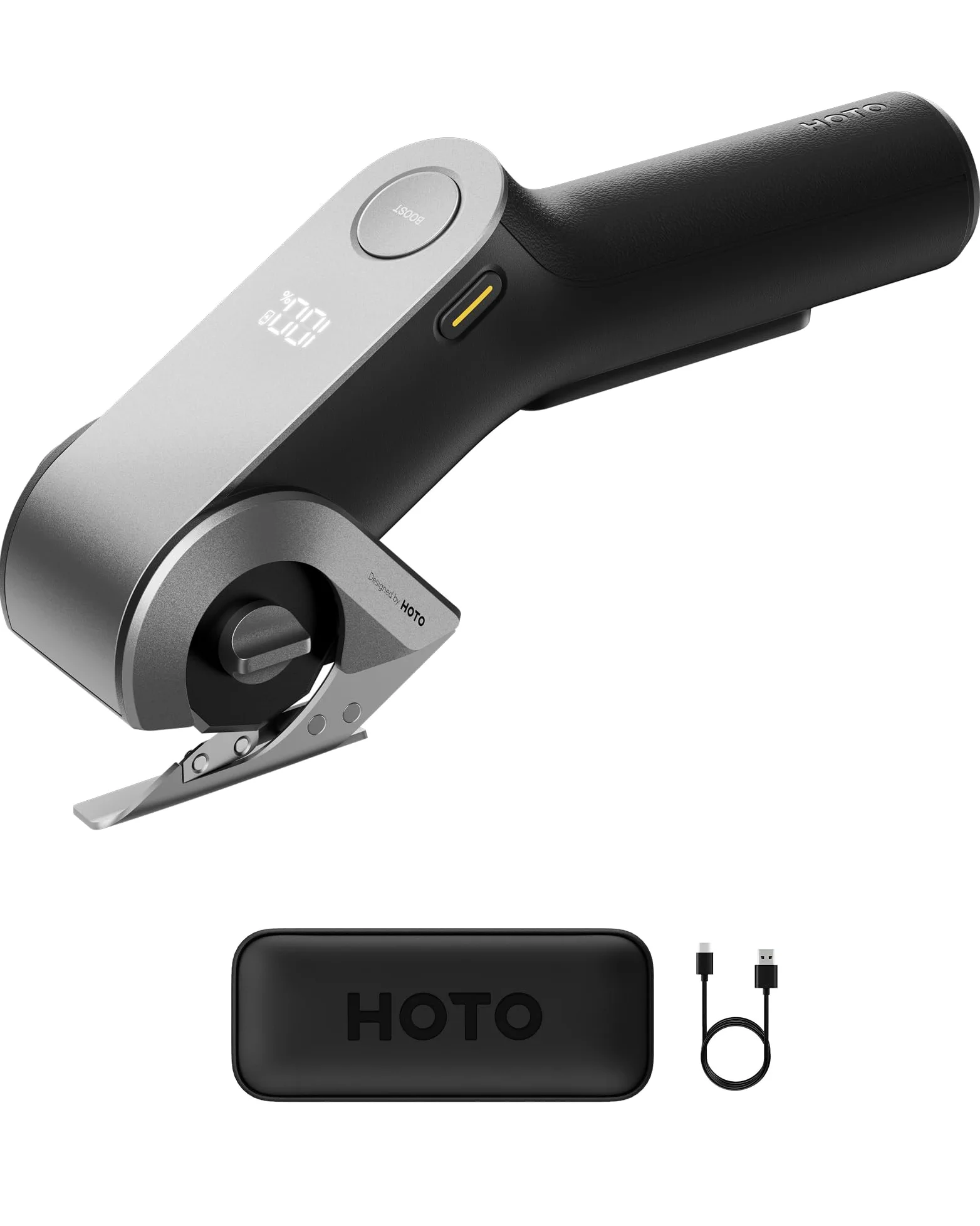 HOTO EdgeFlow elektryczna przecinarka do kartonów z tytanowym ostrzem i wyświetlaczem LED, nożyce elektryczne, samoszlifujące i bez użycia narzędzi, łatwa wymiana ostrza, zasuwa bezpieczeństwa do