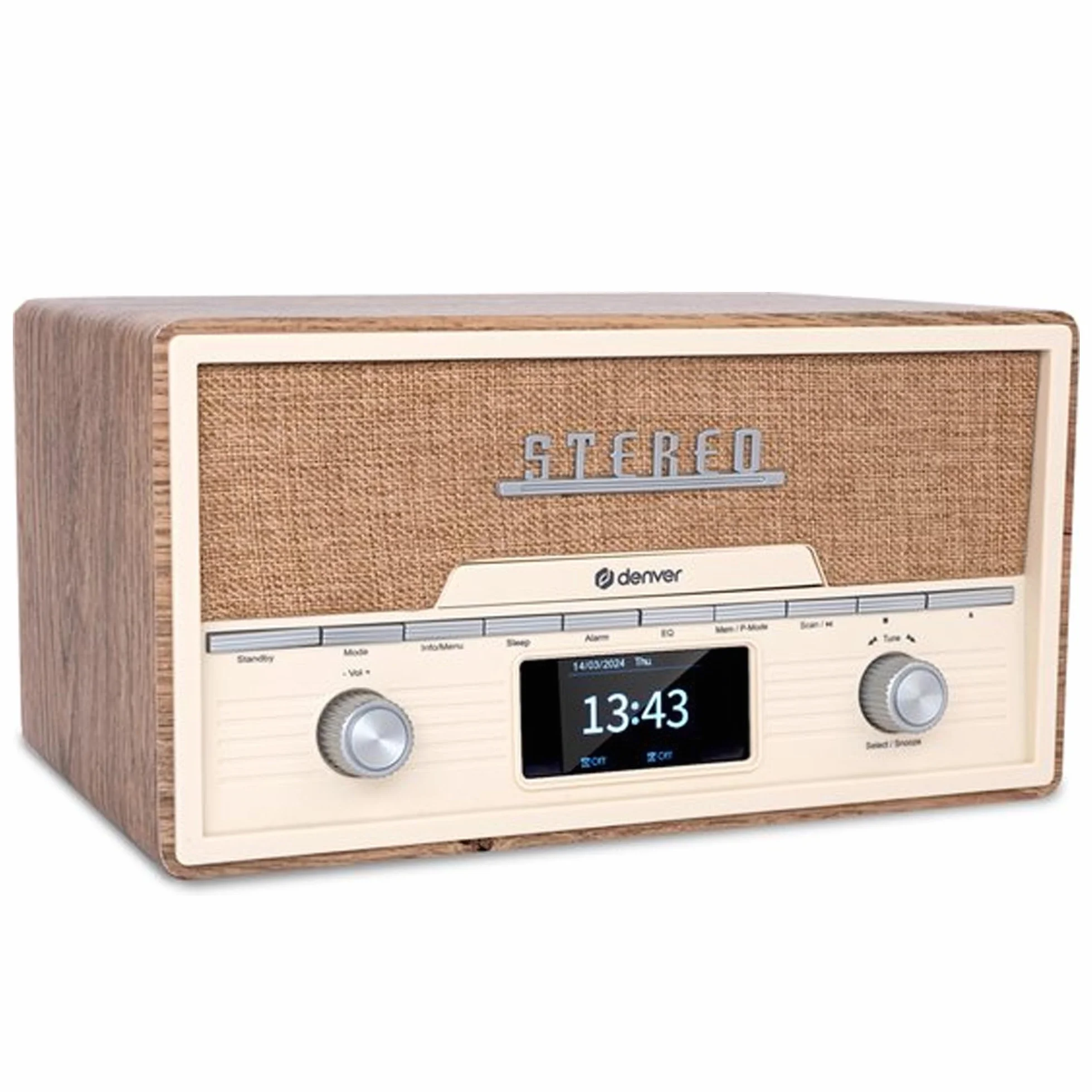 Denver DAB Radio odtwarzacz CD - Retro Radio - Bluetooth - 20 stacji radiowych - DAB/FM/AUX - MDA525 - Lightwood