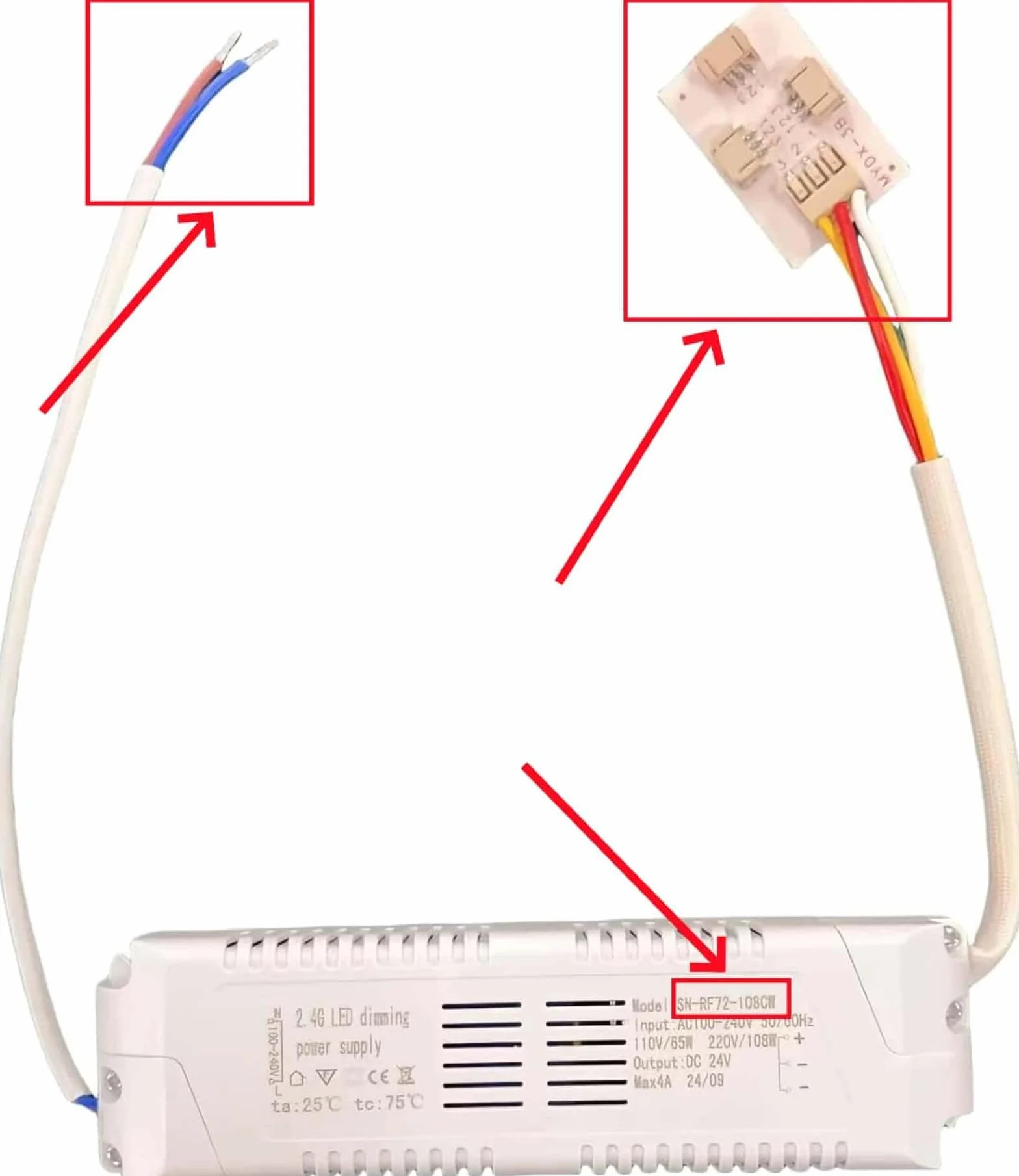 Jsz Transformator LED 220 V, zasilacz, konwerter 220 V AC na 24 V DC, niskie napięcie zasilania transfo LED o stałym napięciu (SN-RF72-108CW)