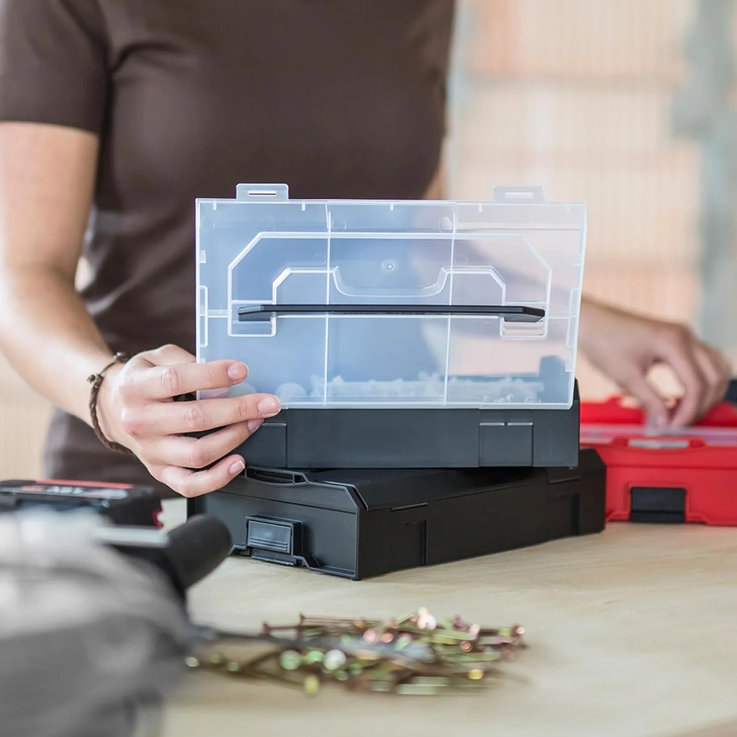 L-BOXX Mini zestaw 9 szt. – jasnoszary, z przezroczystą pokrywką, wysokiej jakości pudełka do przechowywania śrub i kołków, kompatybilne z systemem Bosch, nadają się do kontaktu z żywnością, można