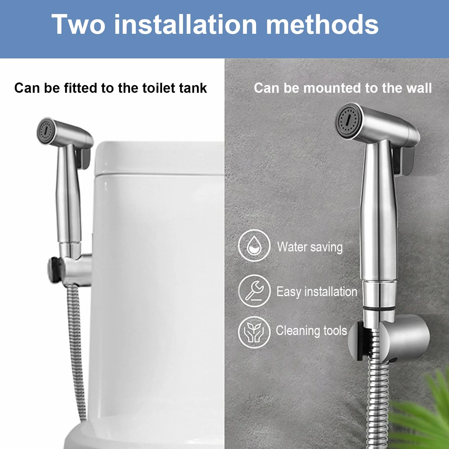 Bidet prysznicowy ze stali nierdzewnej, muzułmański prysznic ze stali nierdzewnej, zestaw natryskowy do pieluszek dla niemowląt, z dozownikiem kranu, wężem i hakiem ściennym lub uchwytem