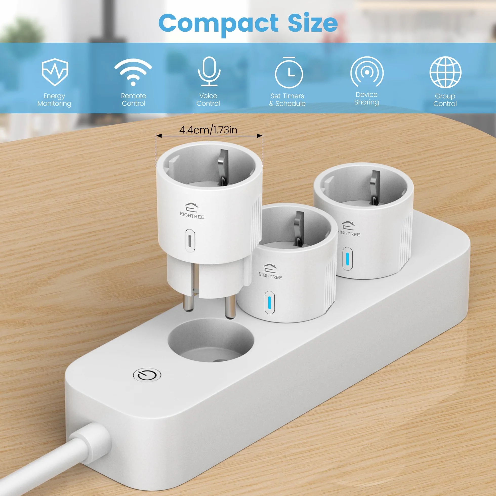 Eightree gniazdko Wi-Fi Alexa sterowane głosem, pomiar zużycia energii, z timerem, WiFi inteligentny dom, kompatybilne z Alexa, Google Home, tylko 2,4 GHz (1 Pack)