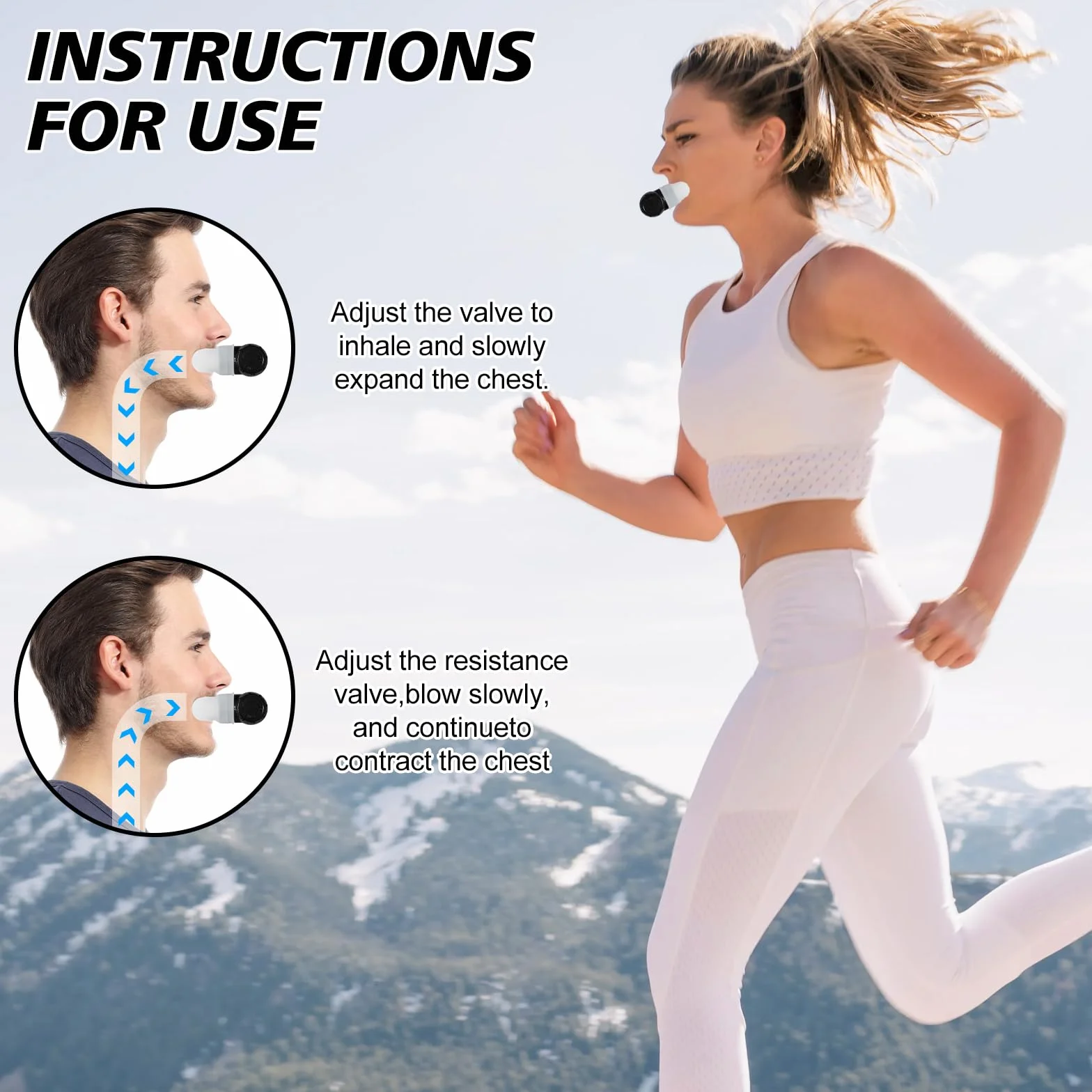 oxyfit trener oddychania, trener oddechowy płuc, przyrząd do treningu pojemności płuc z regulowanymi opornikami dla zwiększenia wytrzymałości oddechowej – biały