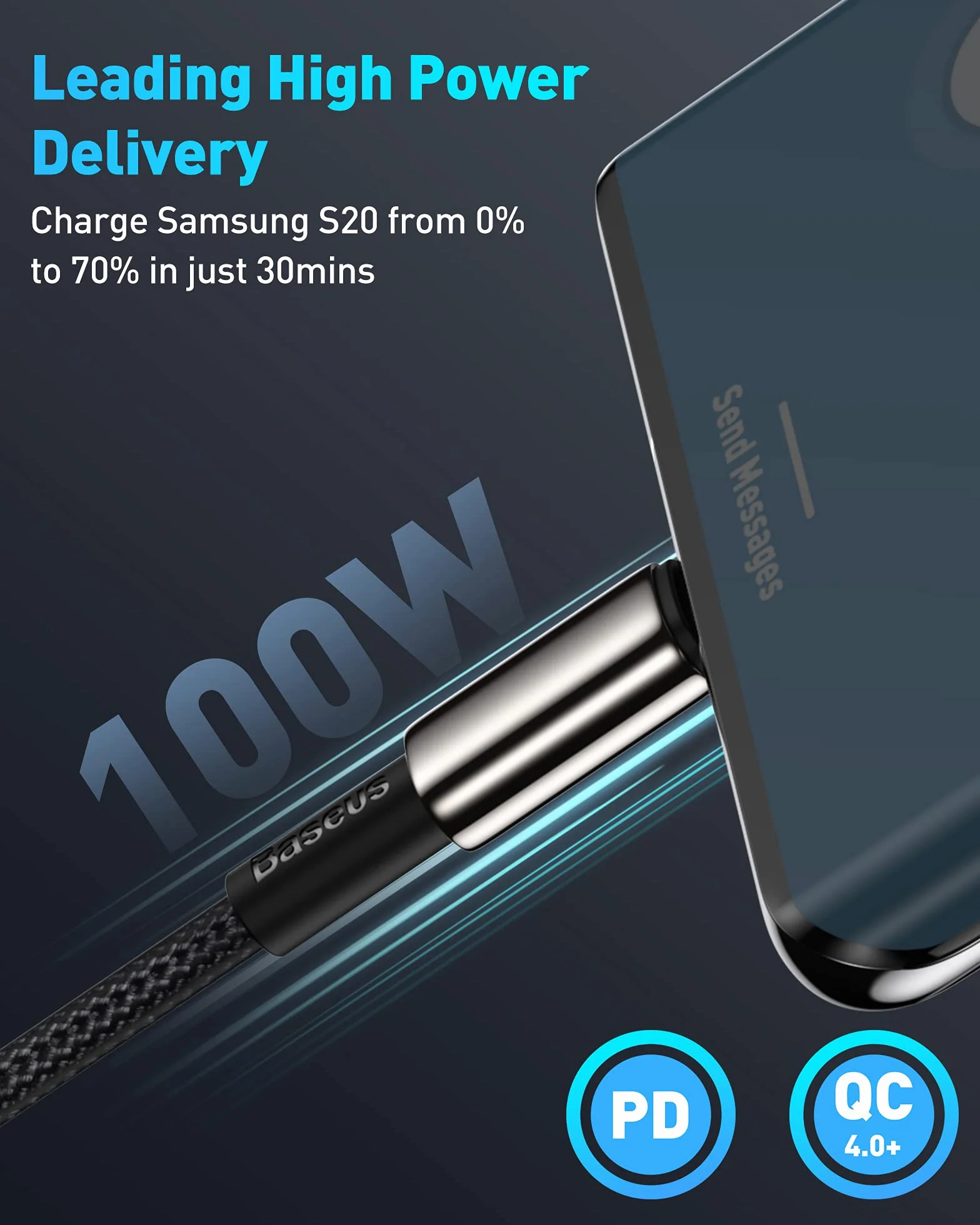 Baseus Kabel USB C 100W PD 5A QC 4.0 szybkie ładowanie USB C na USB C pleciony nylon stop cynku
