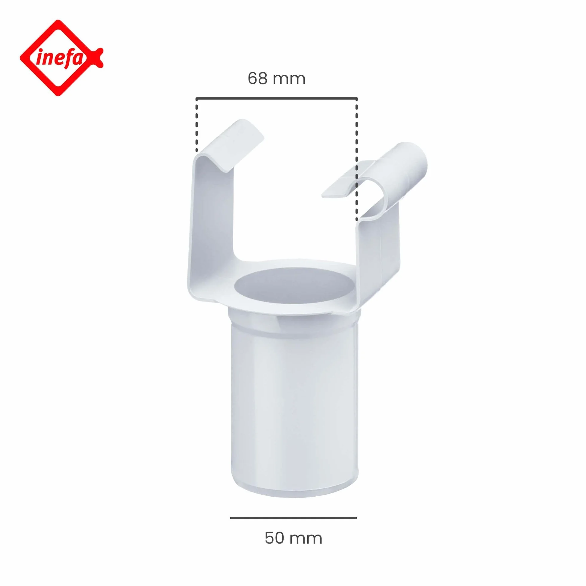 INEFA Wspornik wpustu skrzynkowego, PVC-U 68/50mm Biały Wspornik z hakiem, akcesoria rynnowe, łatwy montaż, Made in Germany