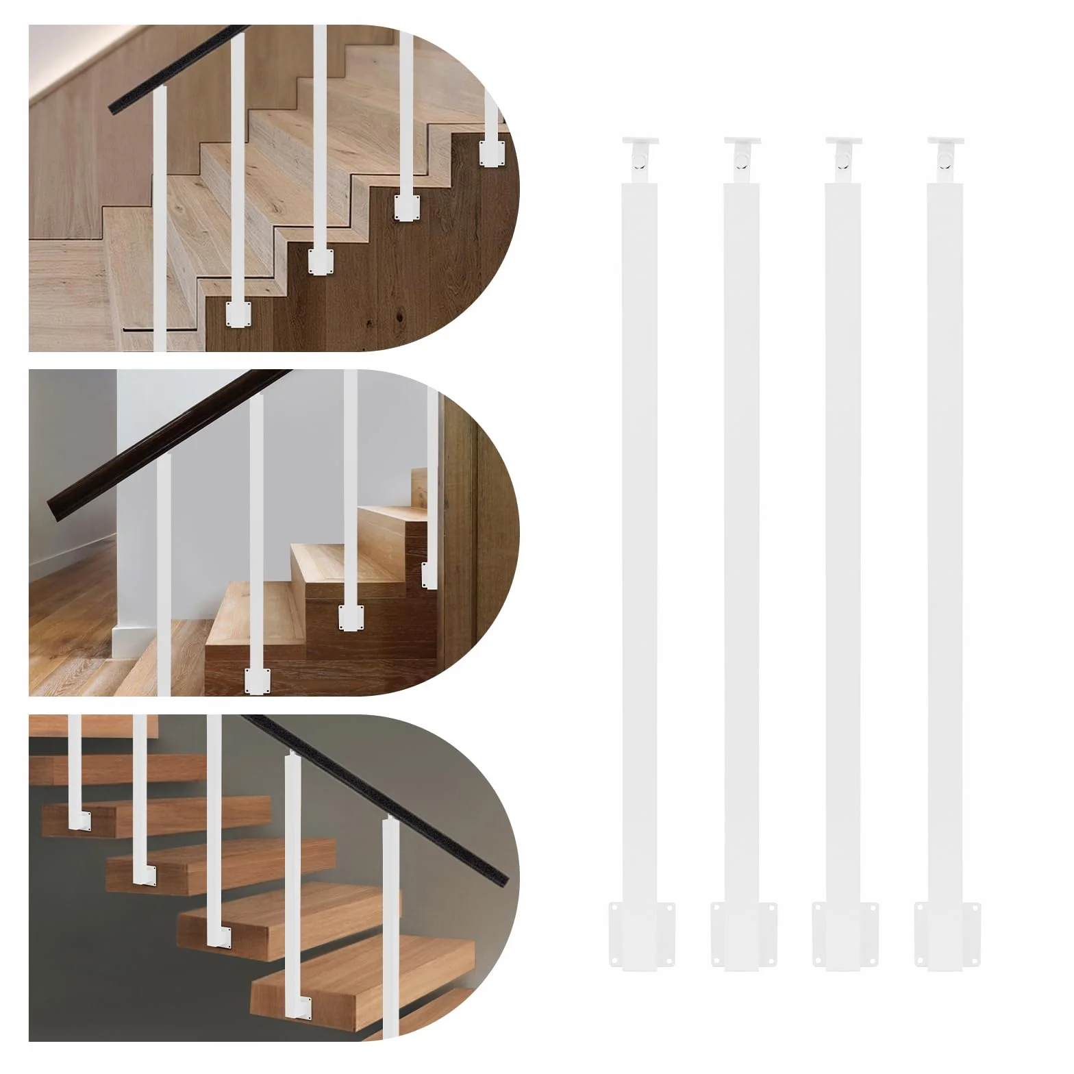 4 kolumny balustrady, 95 cm wysokości, poręcz schodowa, słupki poręczy na werandę, taras, do hotelu (białe)