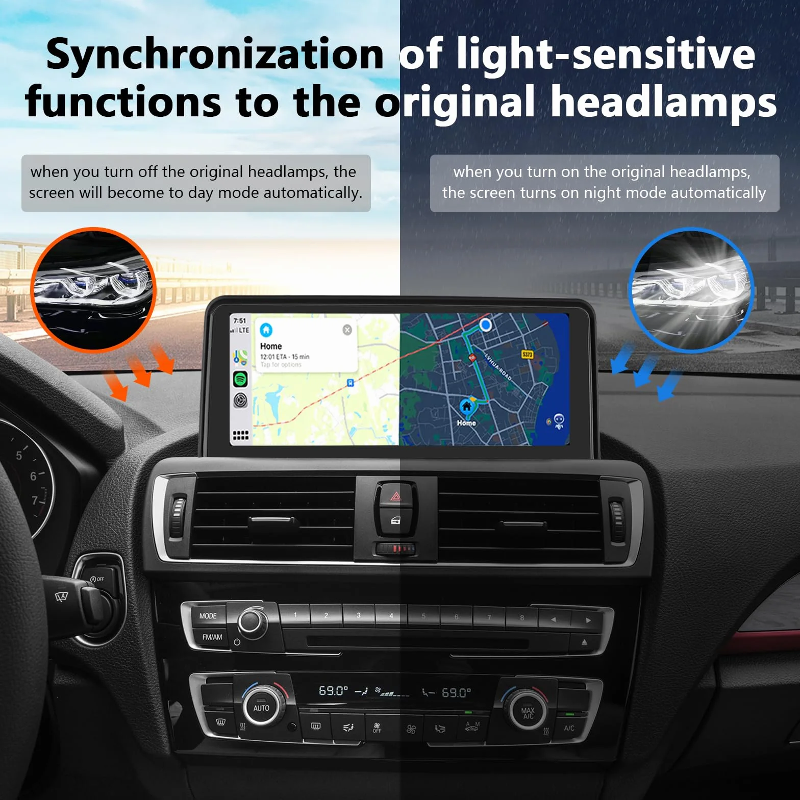 Road Top 10.25 calowy odbiornik radiowy samochodowy ekranu dotykowego dla BMW 1 2 Series F20/F21/F22 2013-2015 NBT Android Auto