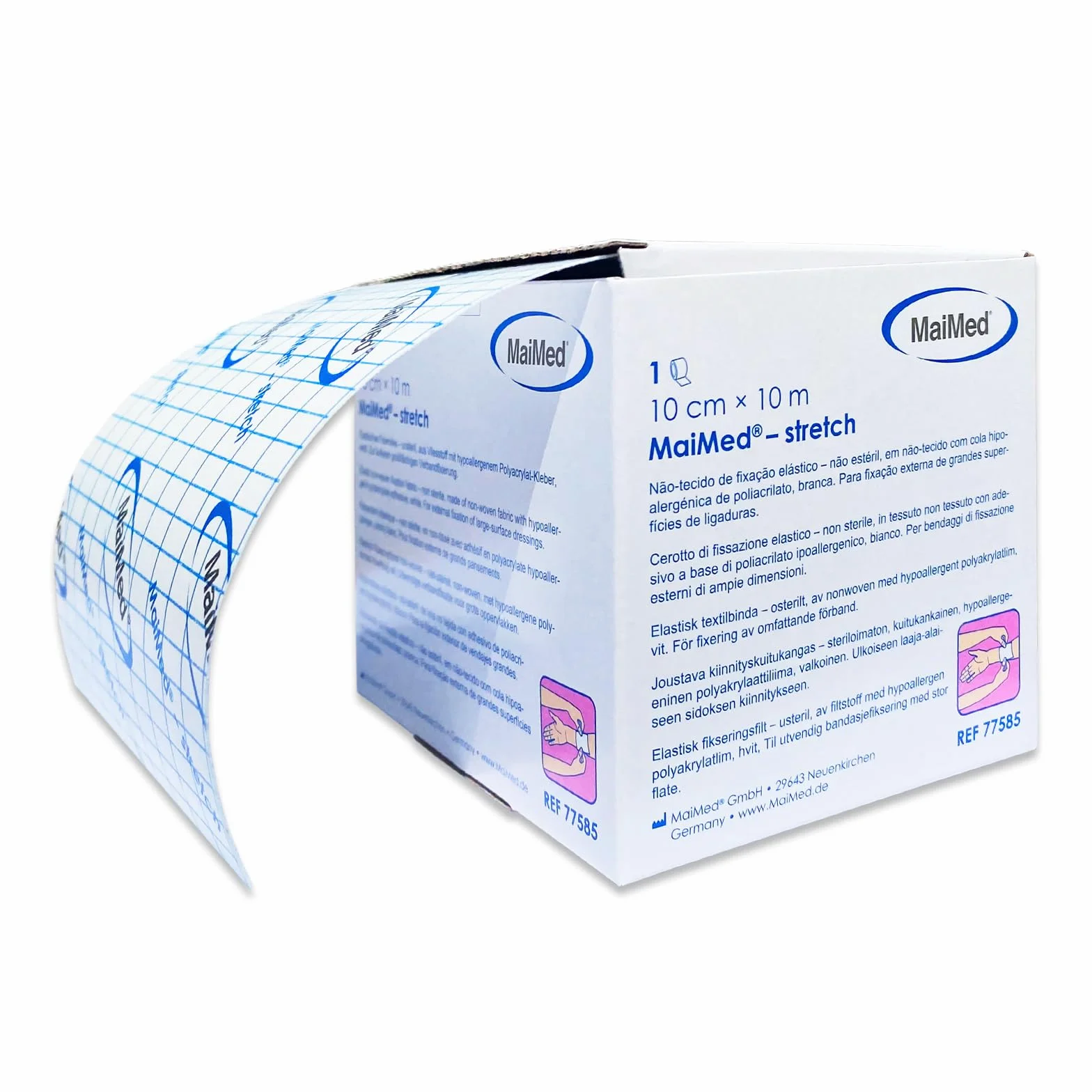 Plaster na ranę MaiMed stretch włóknina mocująca 15 cm x 10 m hipoalergiczna, biała, elastyczna włóknina mocująca 1 sztuka/pudełko