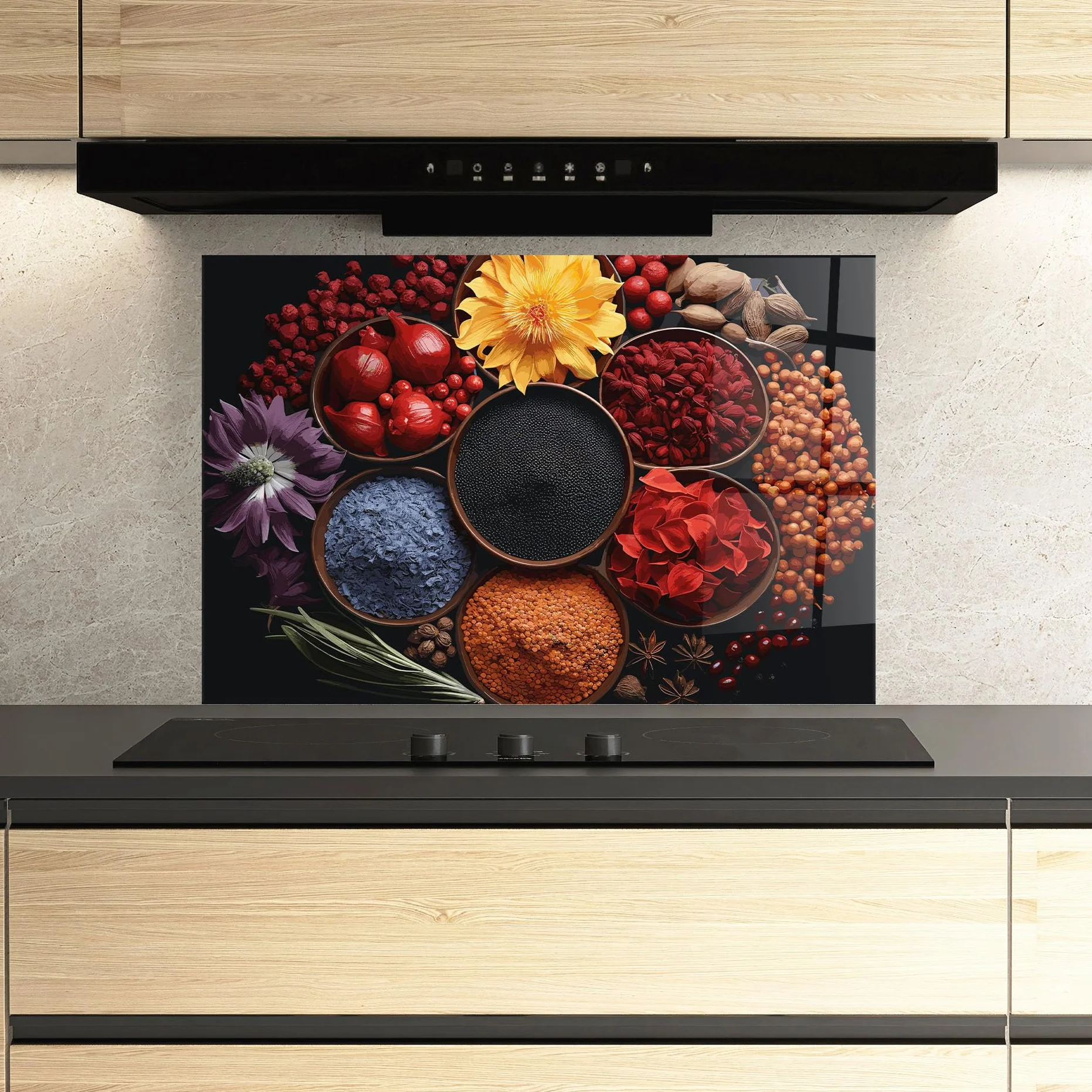 ARTHUB Szklany panel kuchenny 50x70 cm Autumn Color Spices Osłona przed rozpryskami Szkło hartowane