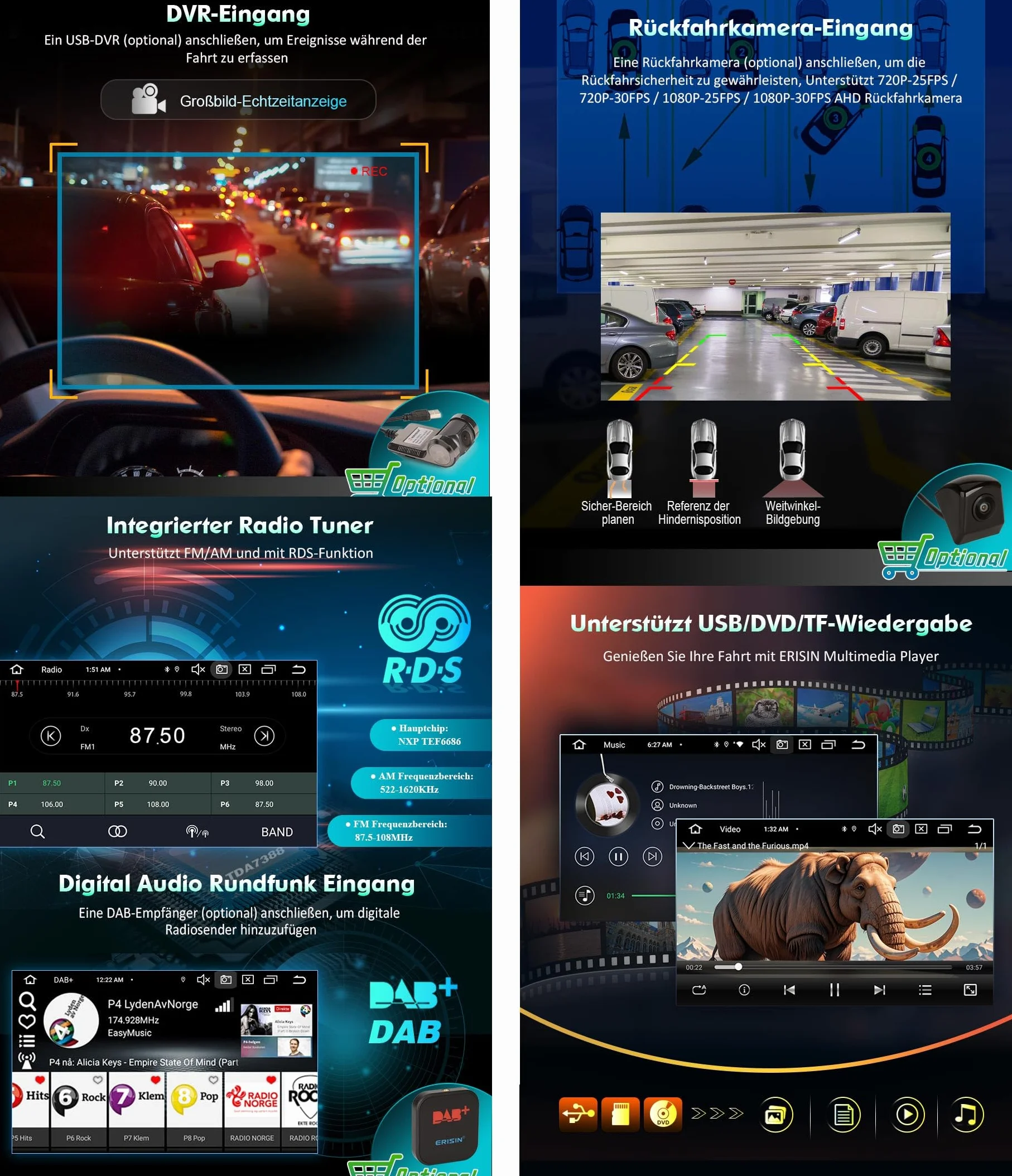 Radio samochodowe Android 14.0 8 rdzeni 4 GB + 64 GB DAB+ GPS CarPlay Android Auto WiFi 4G Bluetooth 5.0 do Jeep Wrangler Patriot Chrysler 300 C Aspen Dodge Caliber Durango Challenger