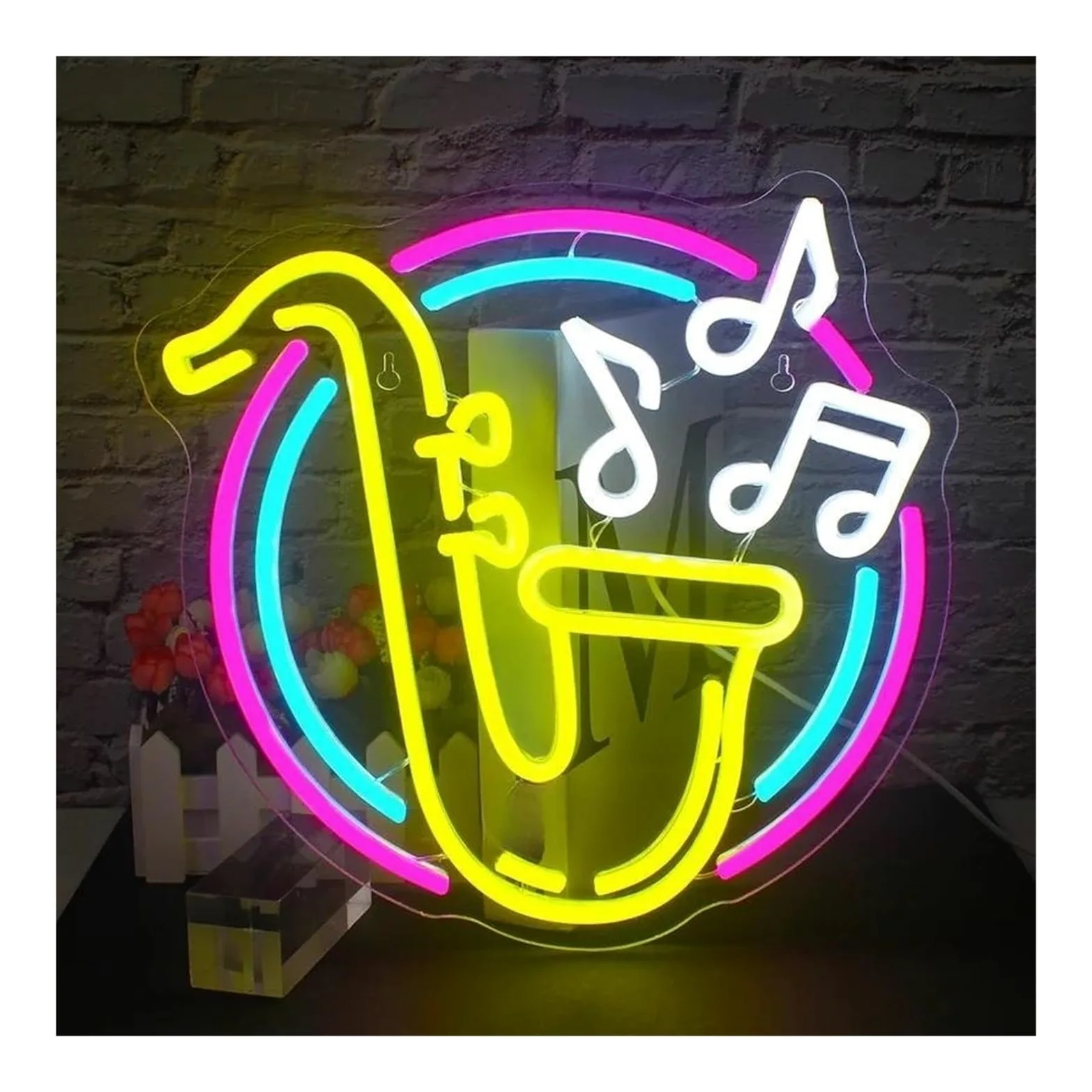 Wiszące neony artystyczne Jazz Saksofon Neon Znak Muzyka Dekoracja Ścienna Znaki Sztuki Dekoracja Pokoju Studio Bar Klub Impreza(31x32cm)