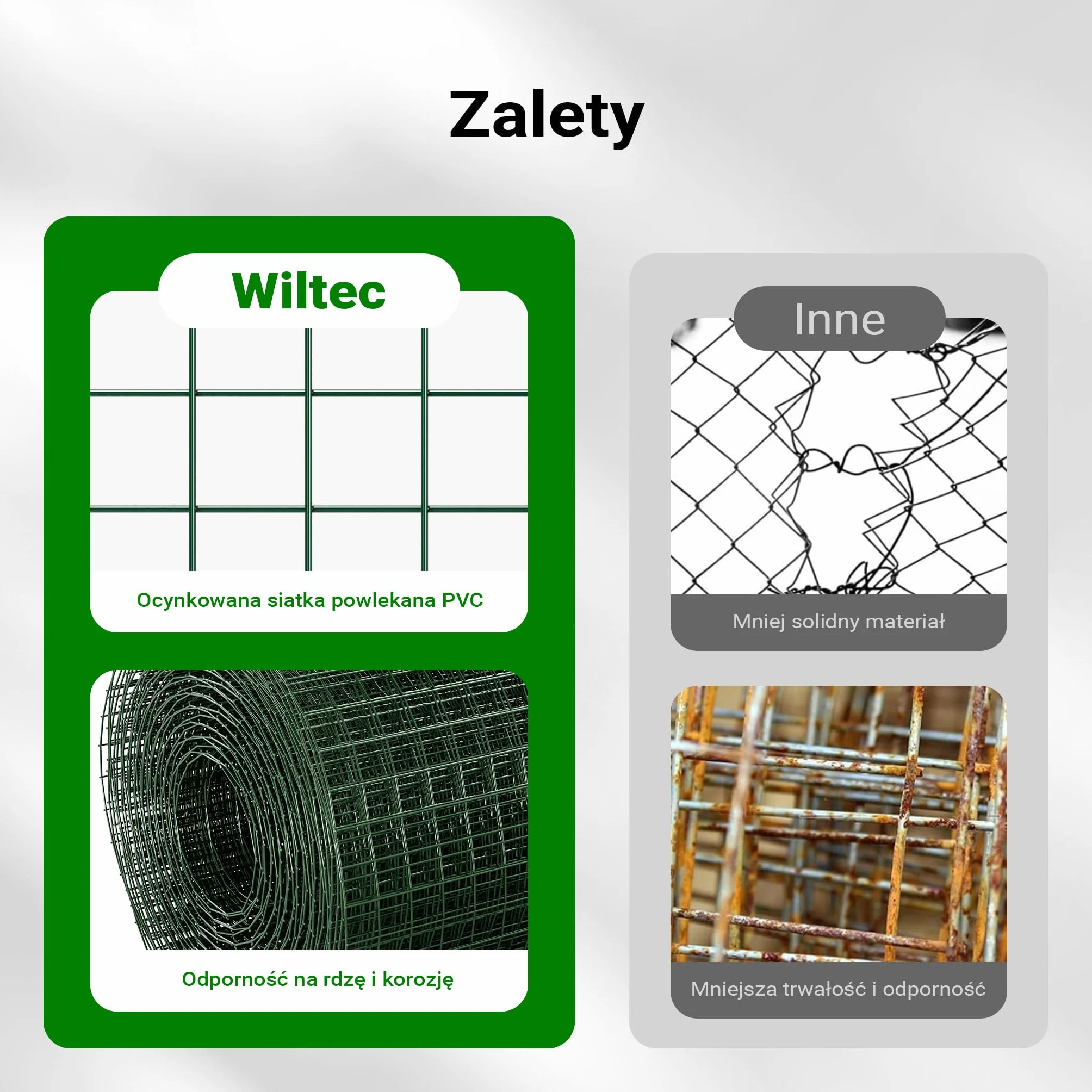 Wiltec Siatka ogrodzeniowa ocynkowana 0,5 x 5 m, zielona, stalowa siatka leśna na woliery i gryzonie, drut 1,42 mm, oczka 25 x 25 mm