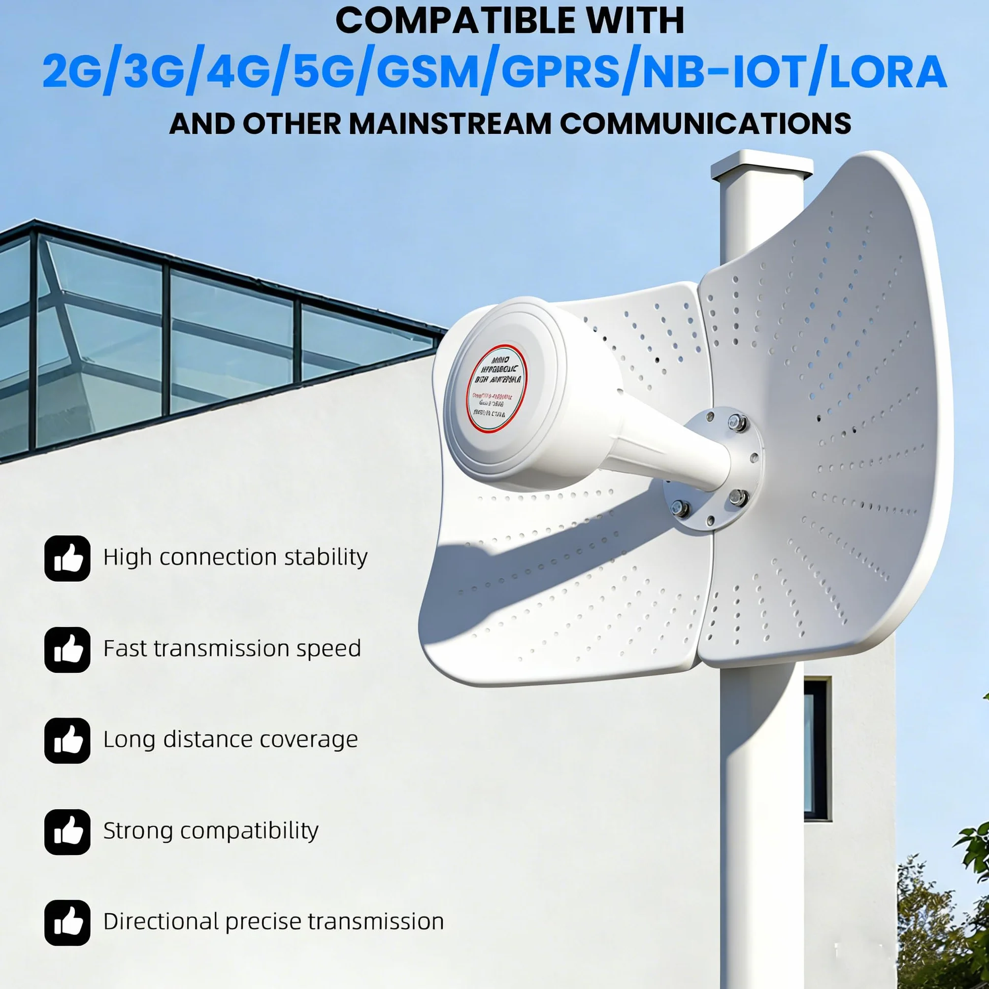 Antena zewnętrzna 4G LTE 5G, antena kierunkowa MIMO, 600-6000 MHz do 22 dB, 2 x 10 m, wzmocnienie kompatybilne z routerem zewnętrznym 2 x TS9