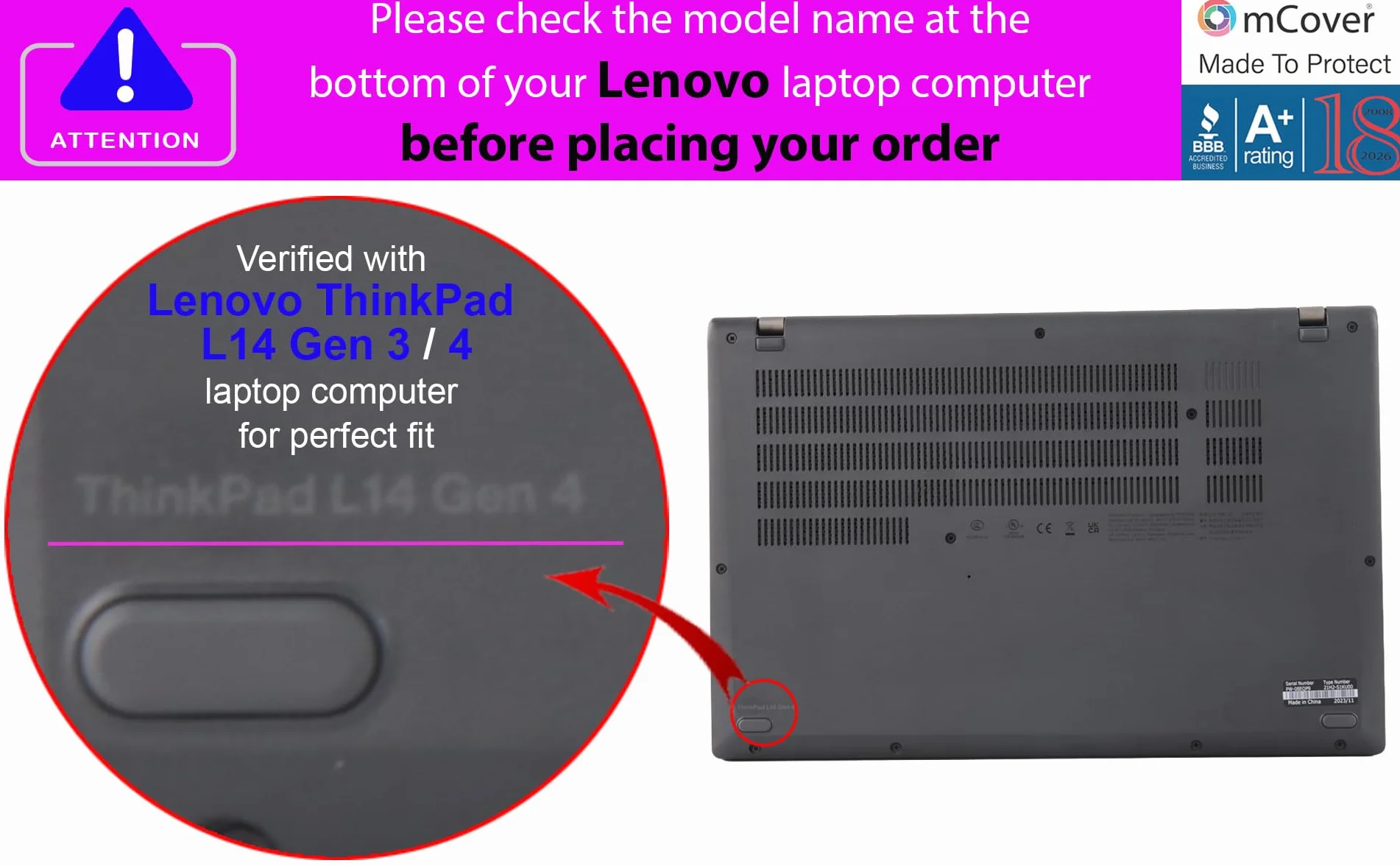 mCover Etui kompatybilne tylko z 35.6 cm Lenovo ThinkPad L14 Gen 3 2022-2024 | seria Gen 4 notebooków z systemem Windows (nie pasuje do ŻADNYCH innych modeli) - czarne