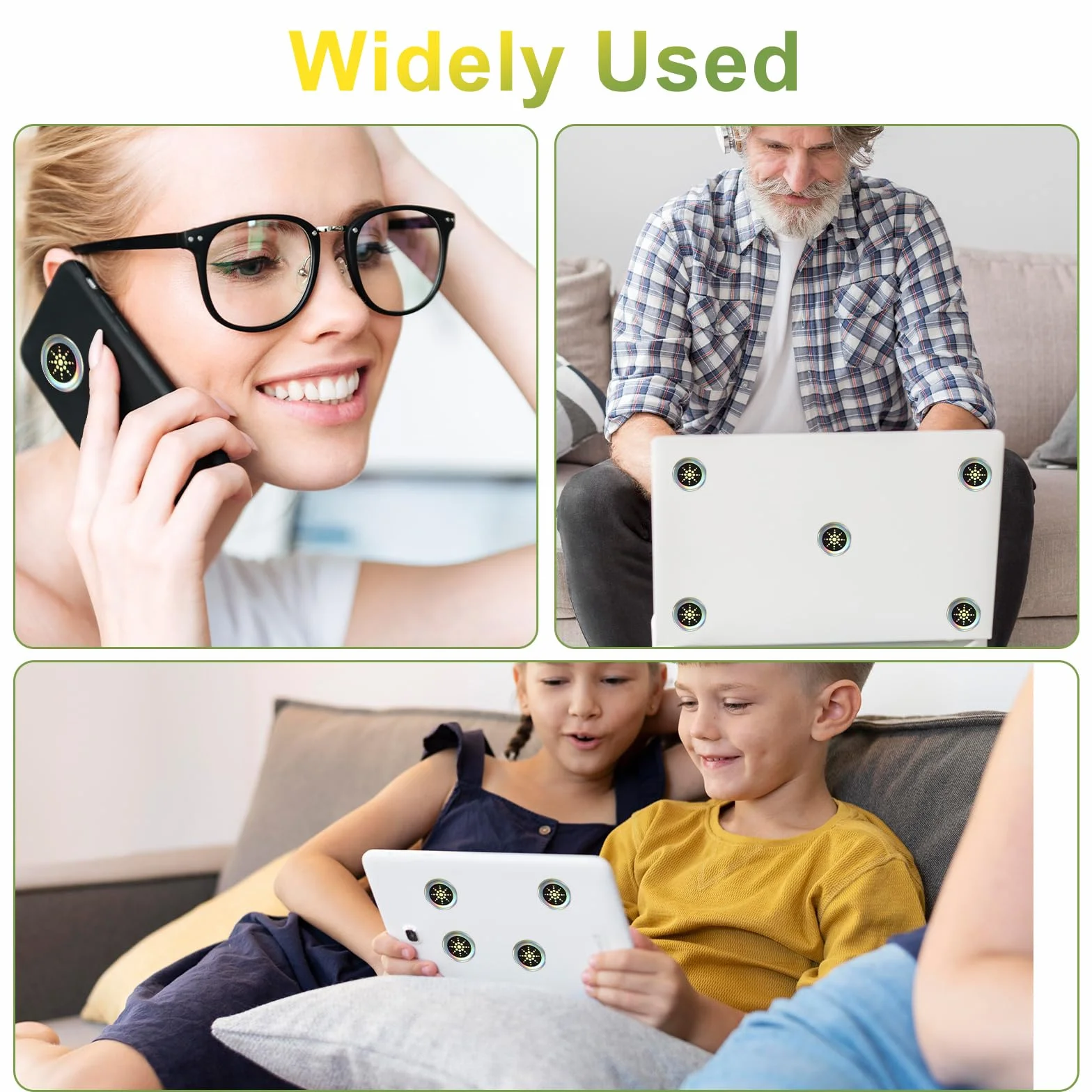Andibro Srebrne naklejki ochronne na telefon 12 szt. neutralizatory na smartfony tablety laptopy komputer Wi-Fi drukarkę telewizor