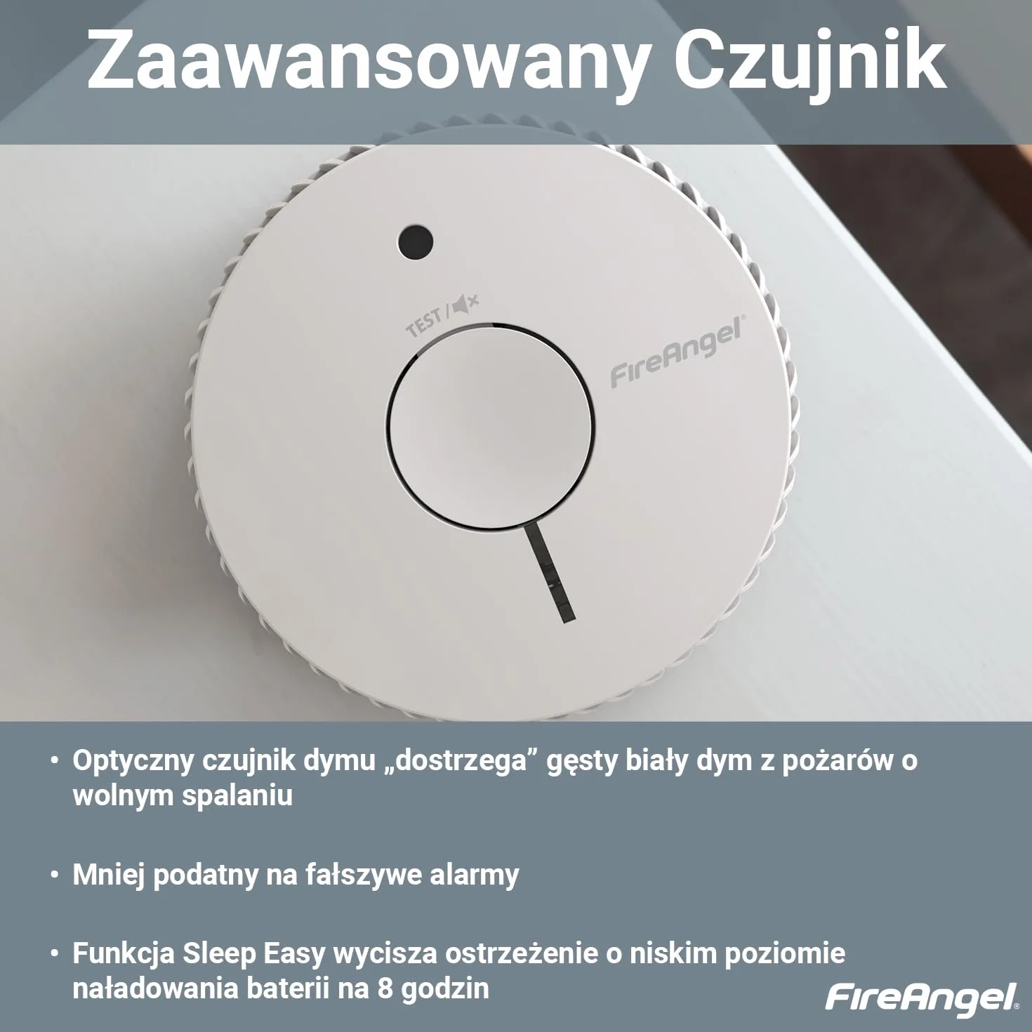 Fire Angel FA6115-INT Optyczny Czujnik Dymu – Detektor Dymu do Domu i Przyczepy Kempingowej na 10 Lat z – Czujnik Przeciwpożarowy – Zamiennik ST-625