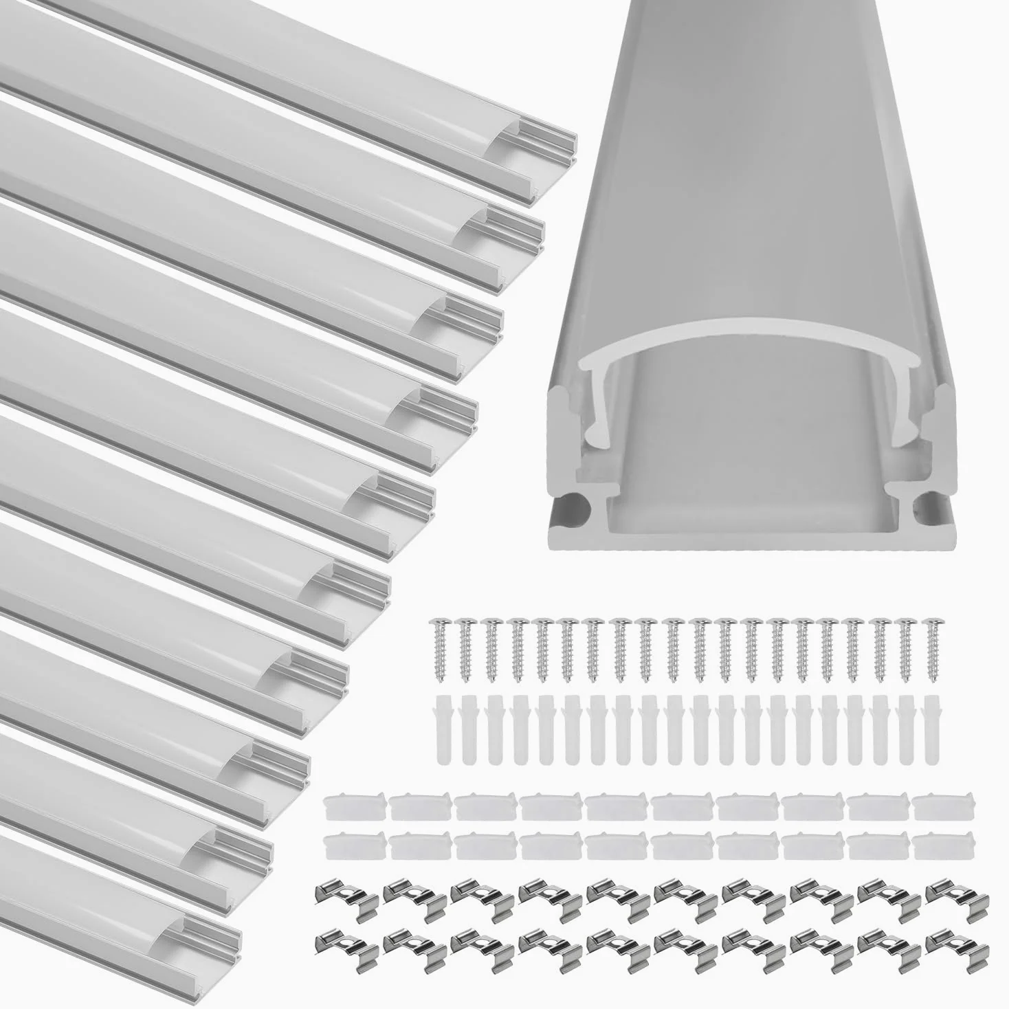 Profil aluminiowy 30 x 1 m profil LED w kształcie litery U z osłoną, zaślepkami i klipsami montażowymi, szyna LED kanał LED do taśm LED