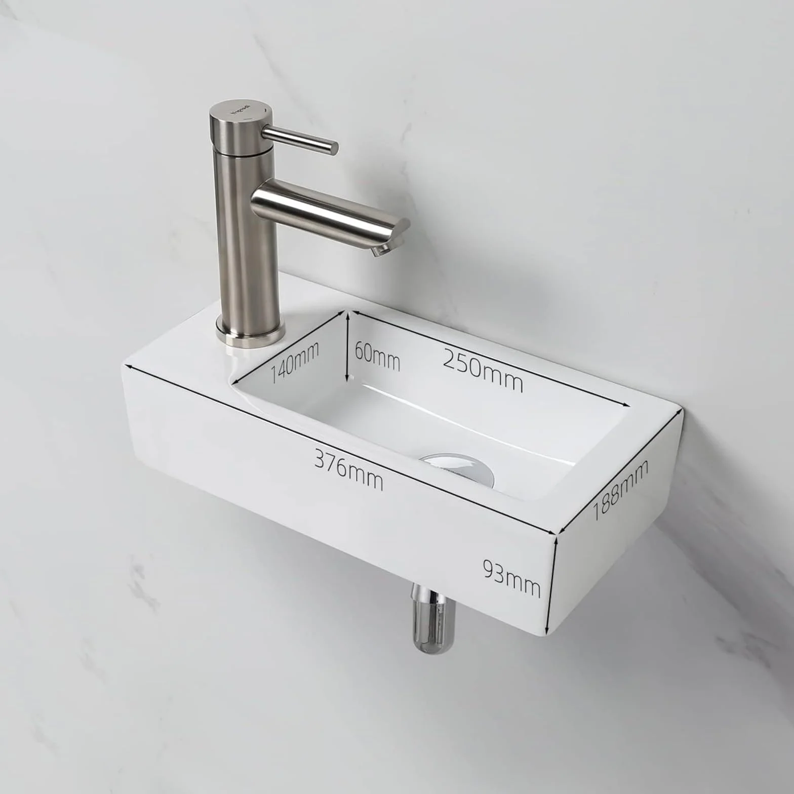 Ibergrif Prostokątna ceramiczna umywalka z 1 otworem na kran 376×188×93 mm biała