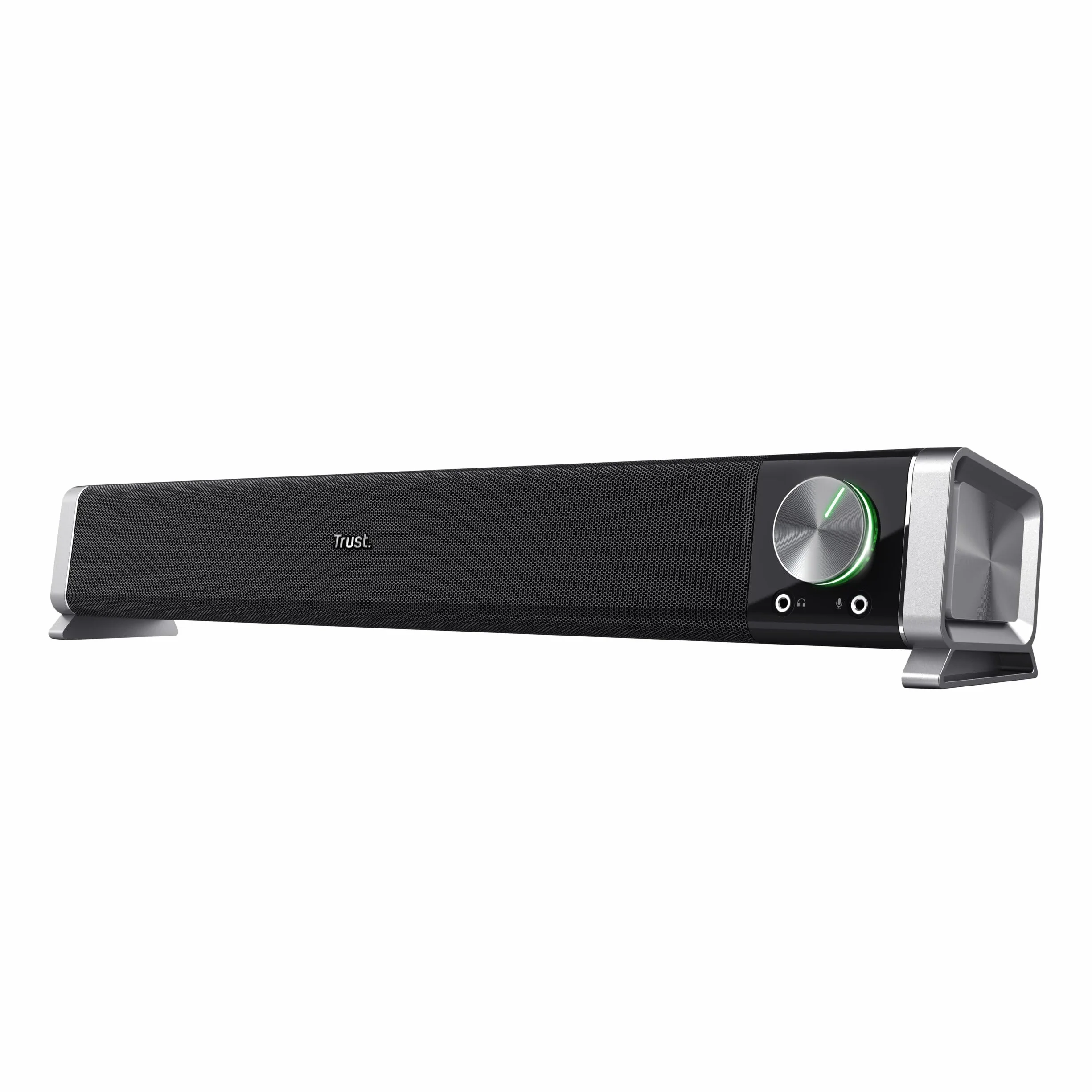 Trust Asto 12 W głośnik PC Soundbar, ze złączami do słuchawek i mikrofonu, zasilanie USB, system audio do komputera, laptopa, telewizora - czarny