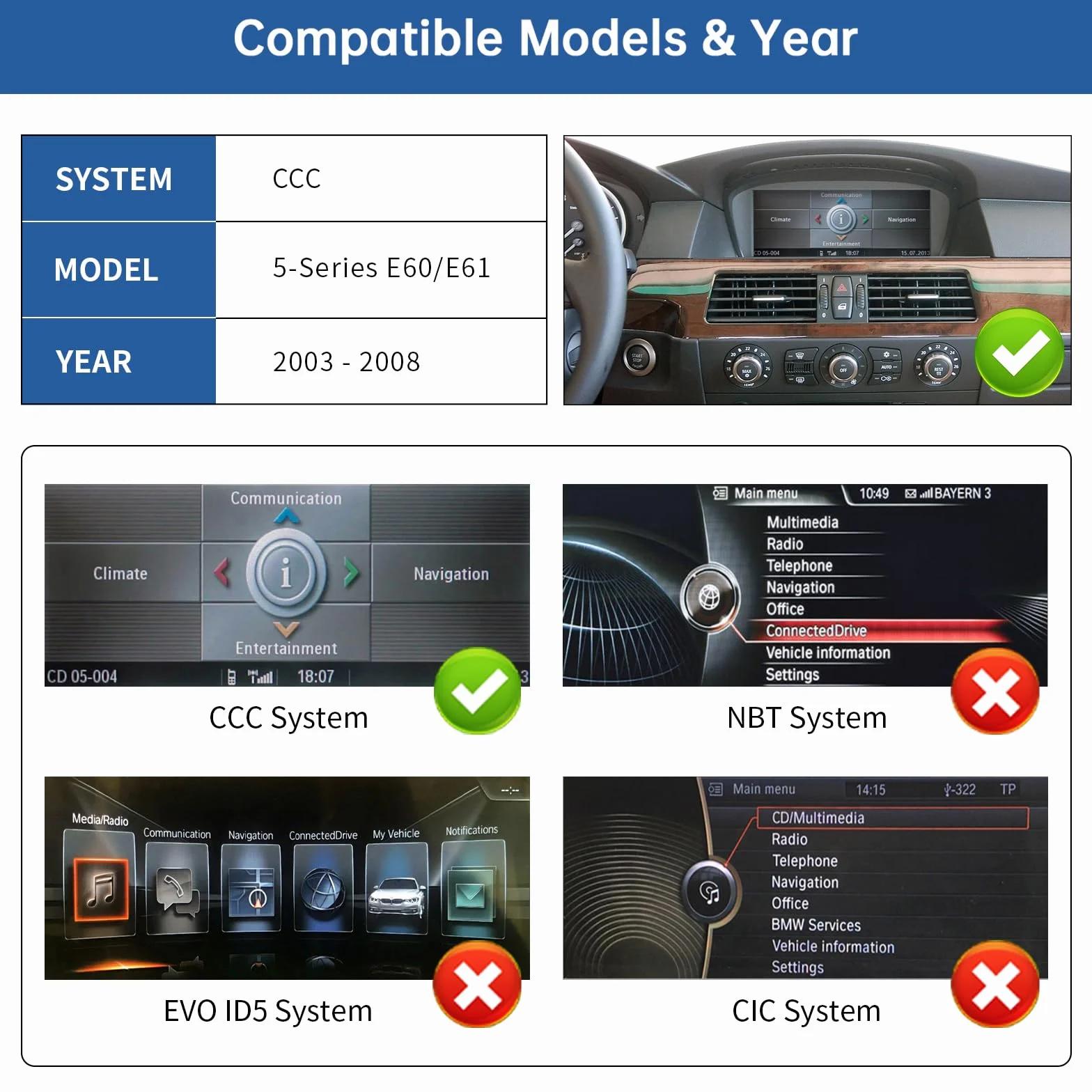 Road Top 12.3 calowe radio samochodowe ekran dotykowy Bezprzewodowy Carplay Android Auto dla BMW 5 Series E60/E61 2003-2008