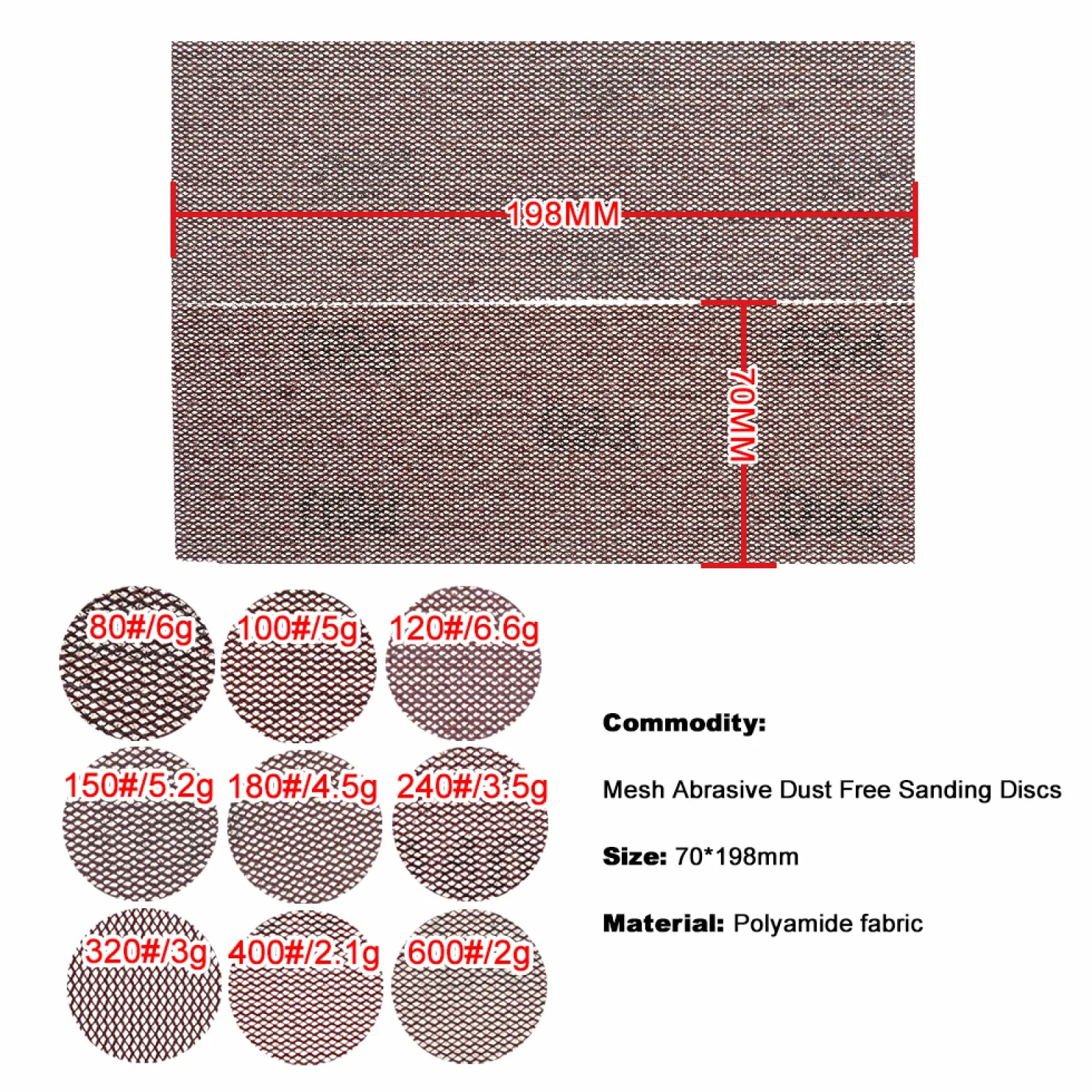 45 szt. 198 * 70 mm papier ścierny Auto Net Mesh krążki ścierne bezpyłowe antyblokujące haczyk pętla 80-600 ziarnistość polerowanie na sucho(320)